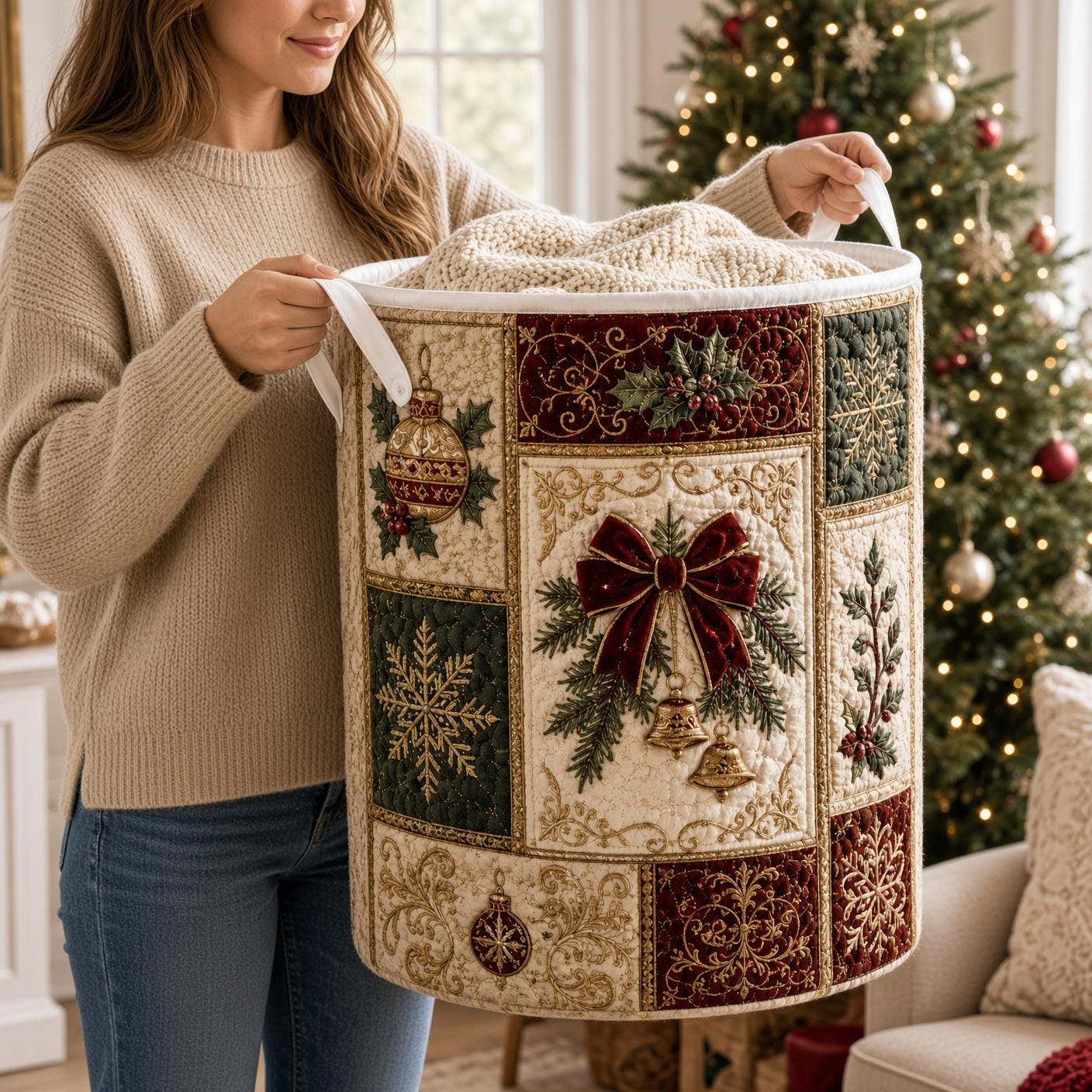 Nutcracker Laundry Basket with Quilt Style Christmas Hamper Toy Soldier Storage Bin Holiday Organizer Gift - photo 7