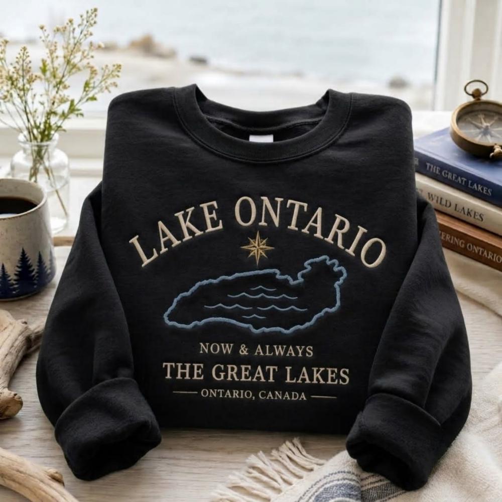 Lake Ontario Great Lakes Map Embroidered Sweatshirt – Canadian Canada Lake Life Shirt, Nautical Sweater And Cottage Gift For Lover - photo 2