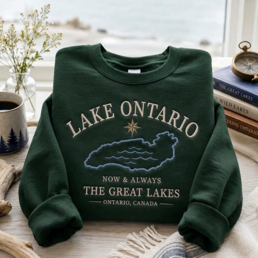 Lake Ontario Great Lakes Map Embroidered Sweatshirt – Canadian Canada Lake Life Shirt, Nautical Sweater And Cottage Gift For Lover - photo 3