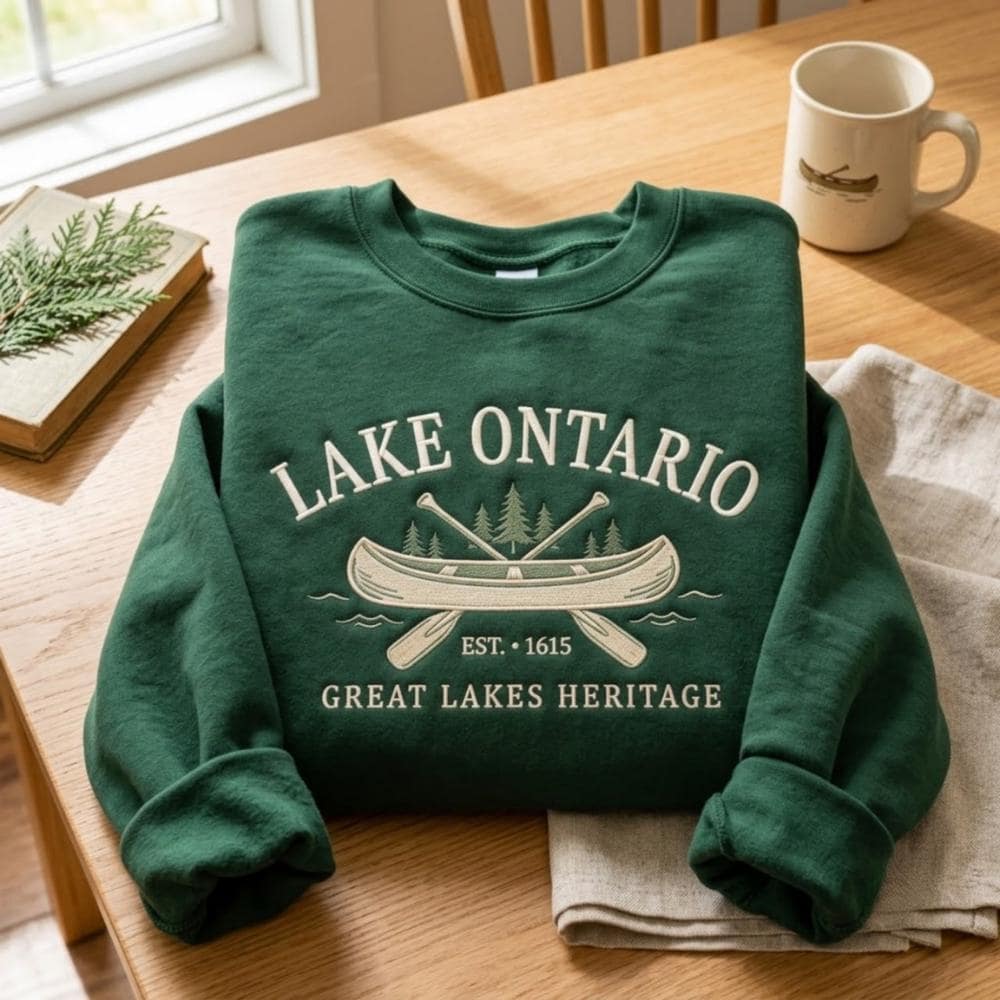 Lake Ontario Canoe Great Lakes Heritage Embroidered Sweatshirt – Canada Lake Apparel Shirt, Outdoor Sweater And Cottage Lover Gift