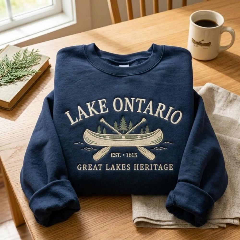 Lake Ontario Canoe Great Lakes Heritage Embroidered Sweatshirt – Canada Lake Apparel Shirt, Outdoor Sweater And Cottage Lover Gift - photo 2