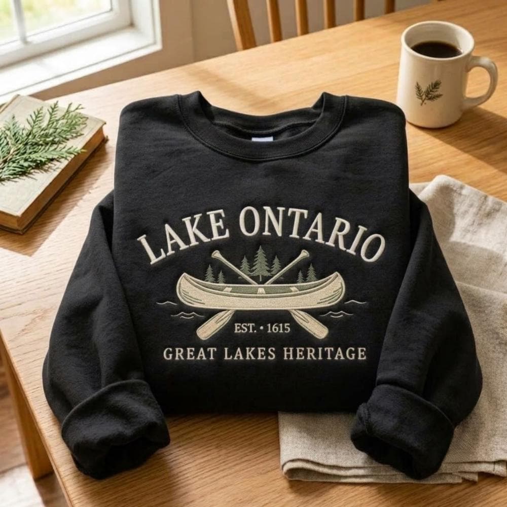 Lake Ontario Canoe Great Lakes Heritage Embroidered Sweatshirt – Canada Lake Apparel Shirt, Outdoor Sweater And Cottage Lover Gift - photo 3