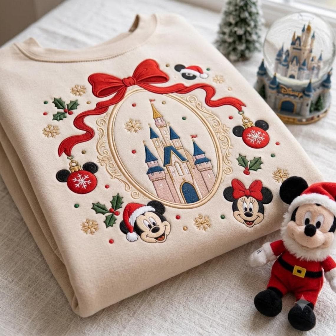 Embroidered Mickey and Minnie Christmas Sweatshirt with Disney Girls Trip Baby Tee – Matching Couple Hoodie and Park Quarter Zip Gift