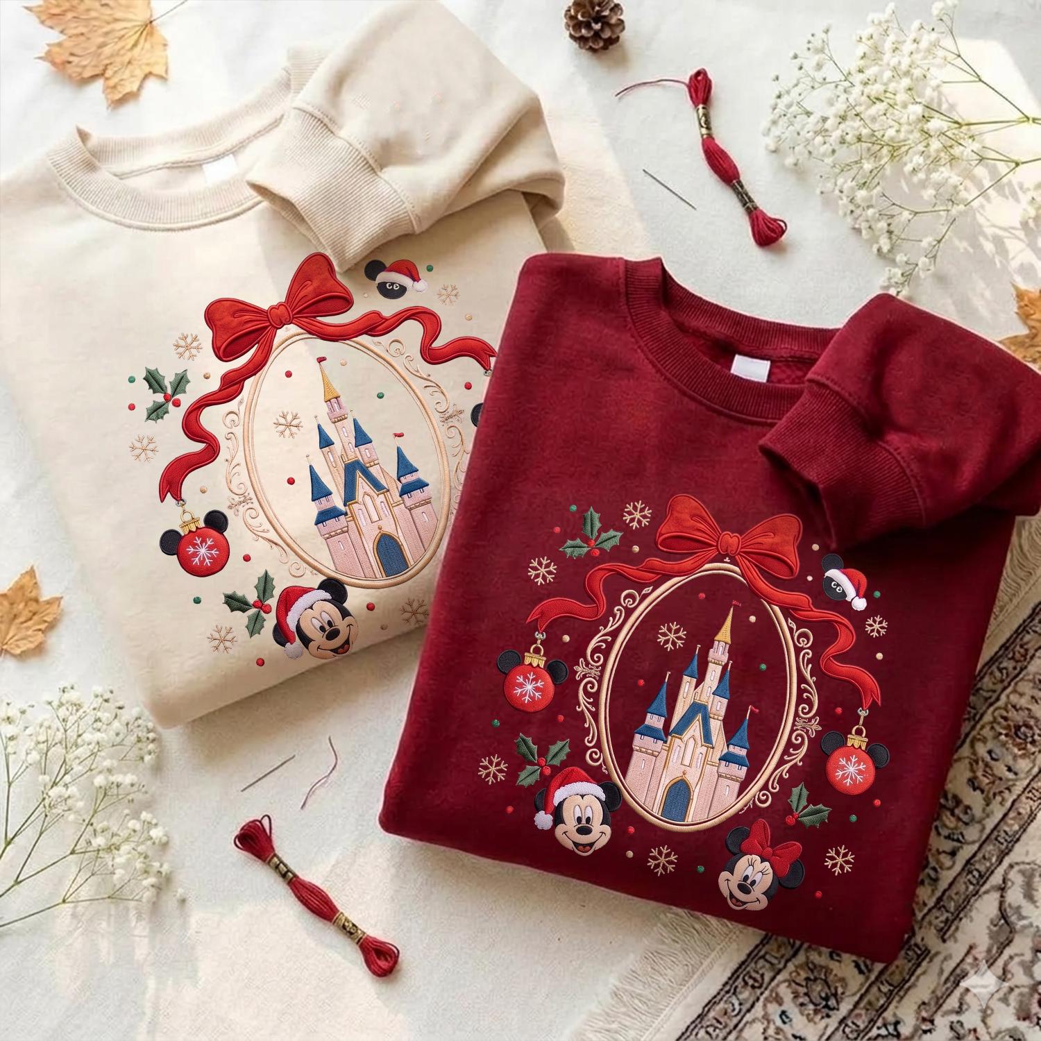 Embroidered Mickey and Minnie Christmas Sweatshirt with Disney Girls Trip Baby Tee – Matching Couple Hoodie and Park Quarter Zip Gift - photo 6