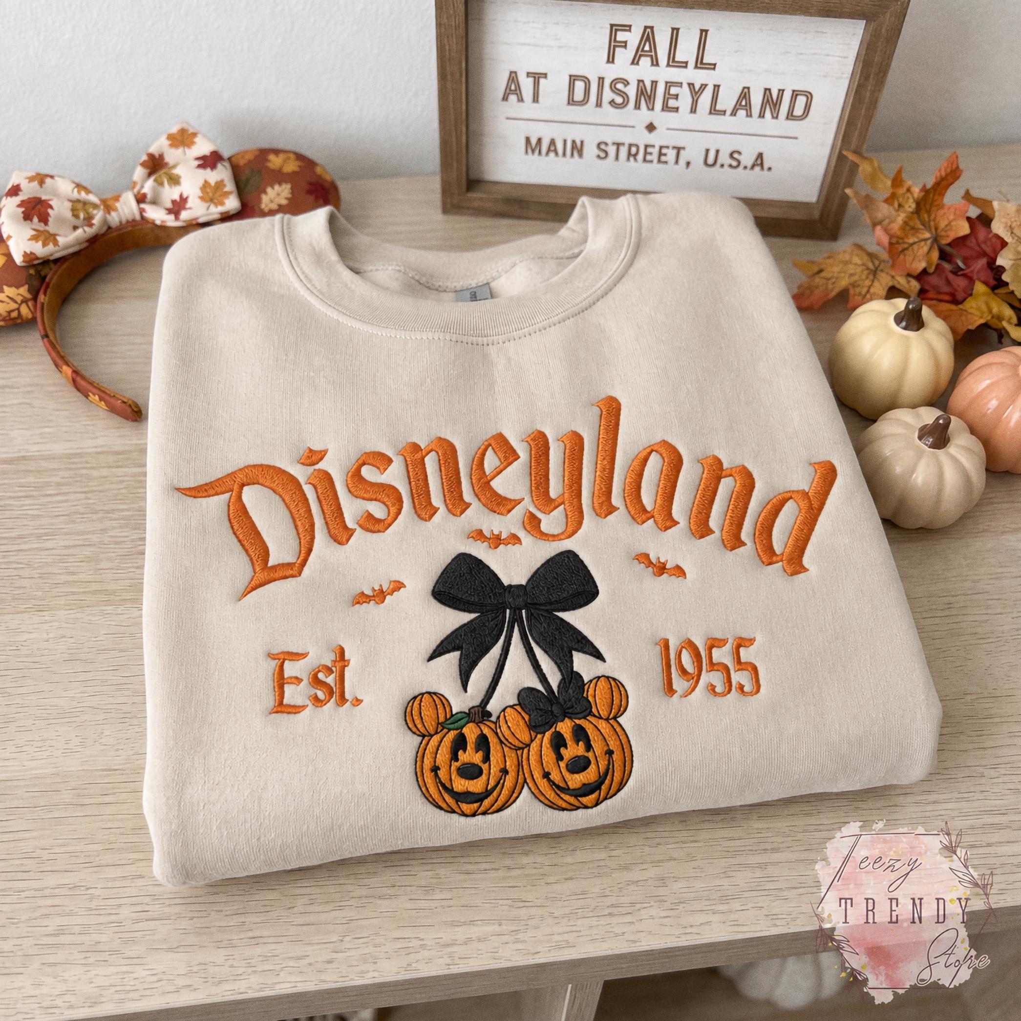 Embroidered Coquette Bow Mickey and Minnie Pumpkin Disney Halloween Sweatshirt – Spooky Season Hoodie Shirt for WDW Disneyland