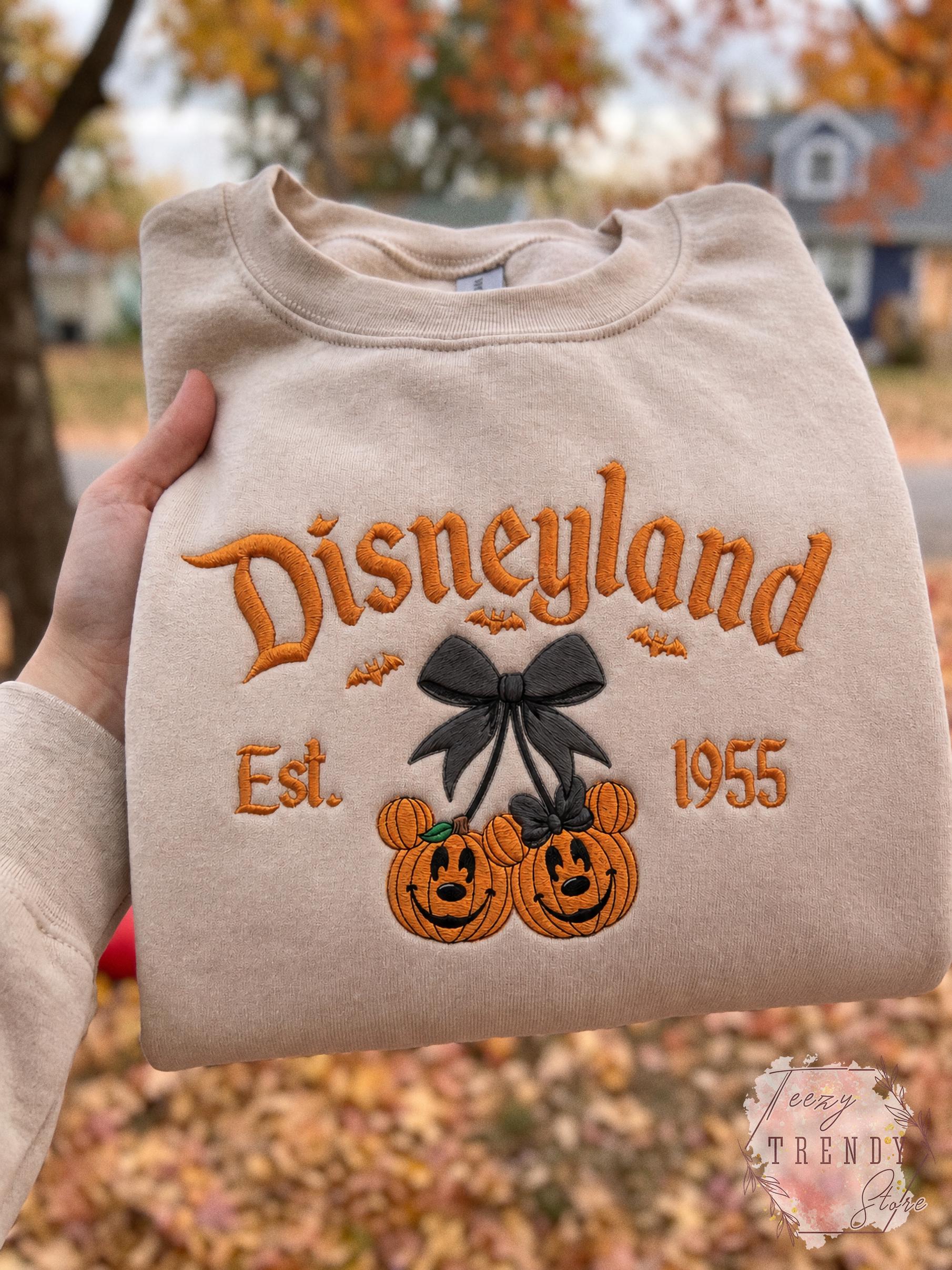 Embroidered Coquette Bow Mickey and Minnie Pumpkin Disney Halloween Sweatshirt – Spooky Season Hoodie Shirt for WDW Disneyland - photo 2