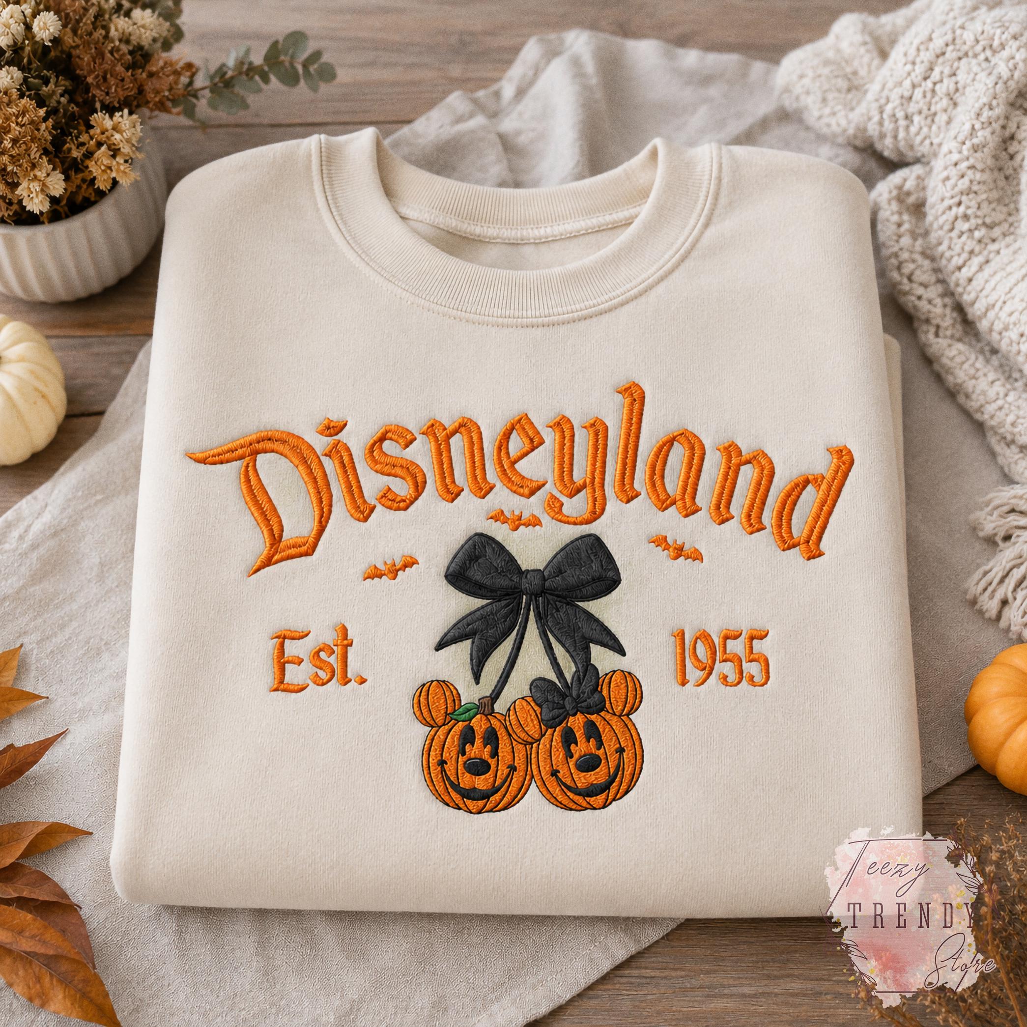 Embroidered Coquette Bow Mickey and Minnie Pumpkin Disney Halloween Sweatshirt – Spooky Season Hoodie Shirt for WDW Disneyland - photo 3