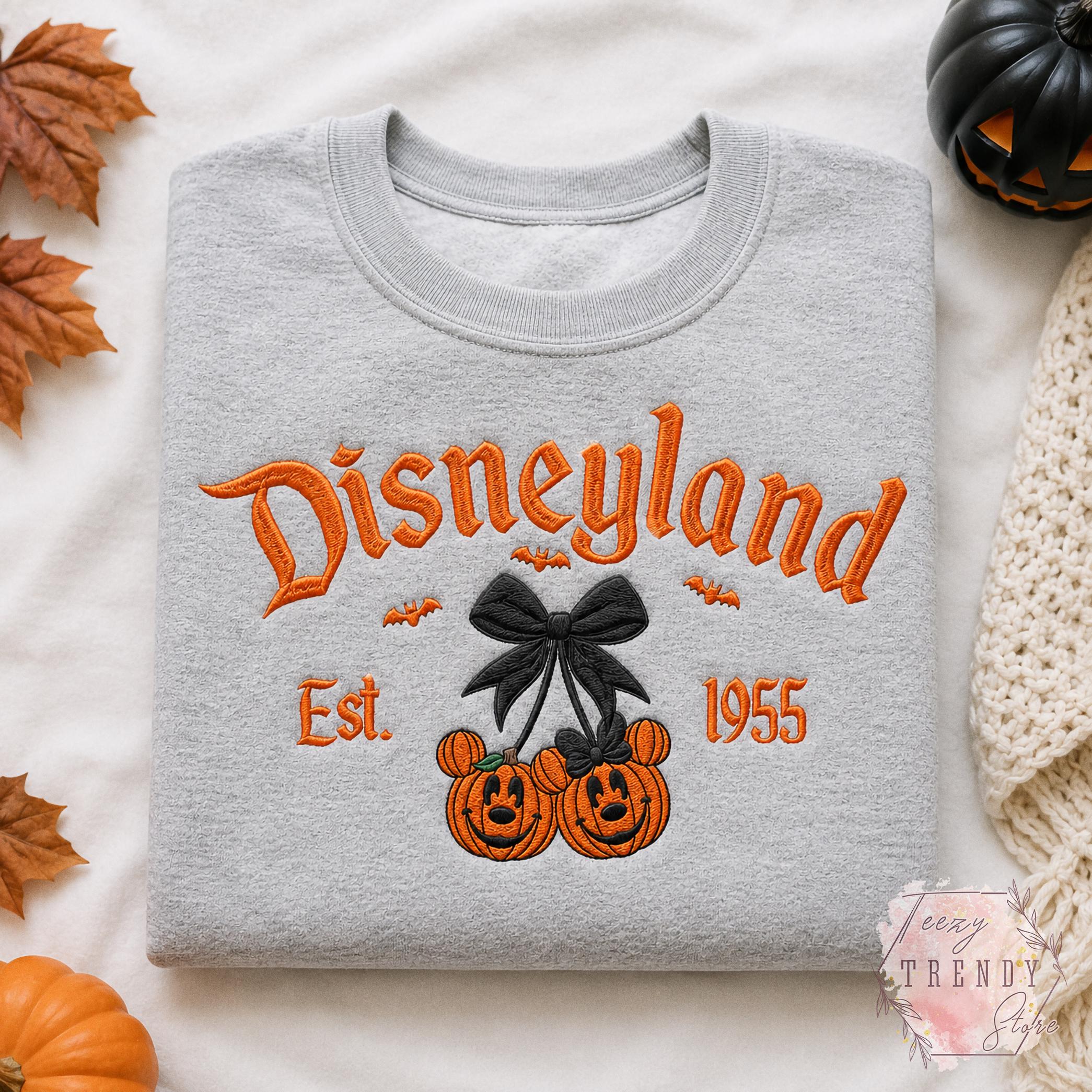 Embroidered Coquette Bow Mickey and Minnie Pumpkin Disney Halloween Sweatshirt – Spooky Season Hoodie Shirt for WDW Disneyland - photo 4