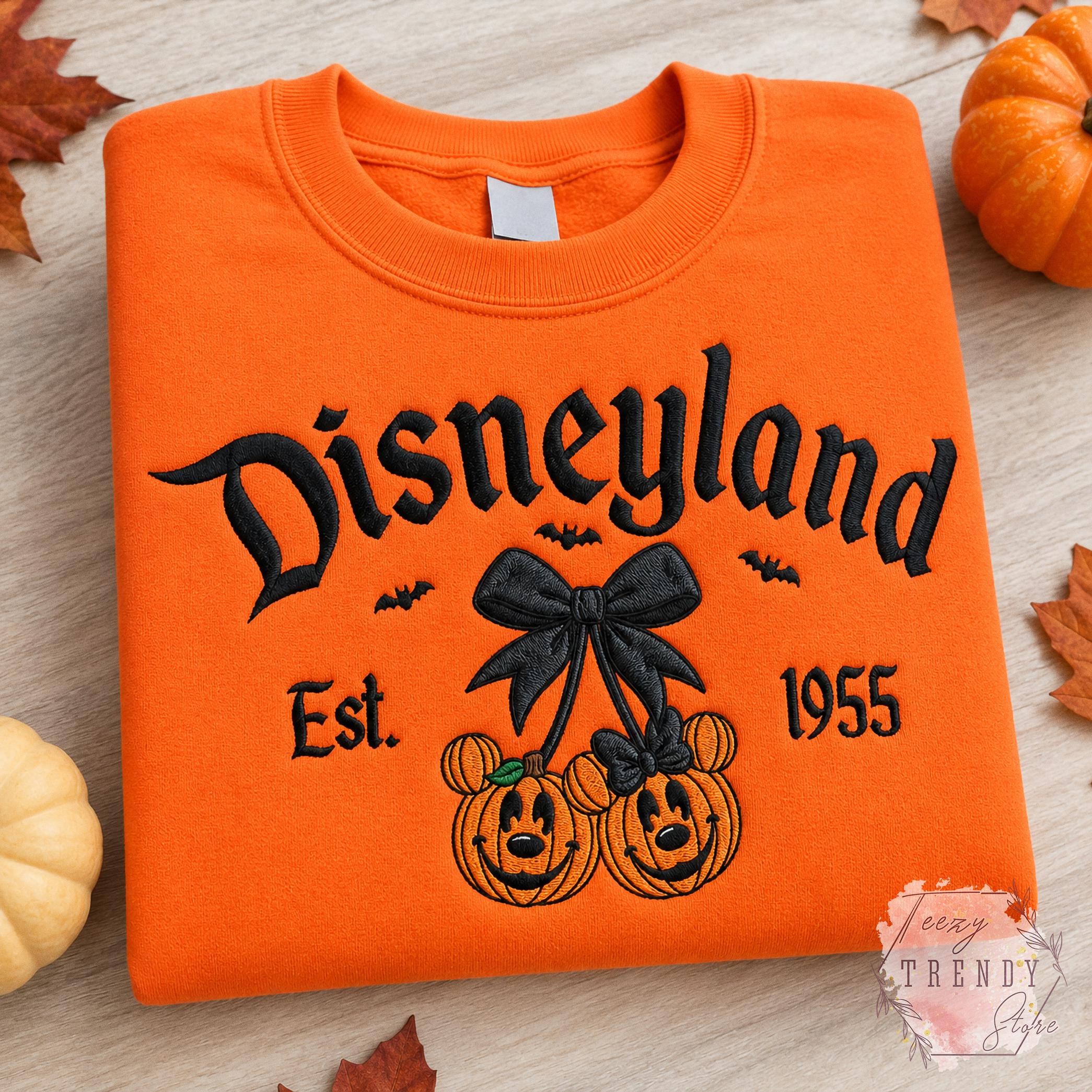 Embroidered Coquette Bow Mickey and Minnie Pumpkin Disney Halloween Sweatshirt – Spooky Season Hoodie Shirt for WDW Disneyland - photo 5