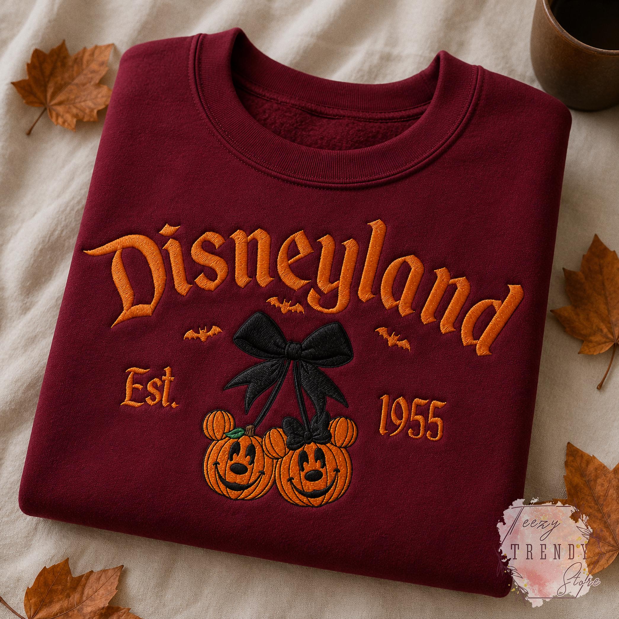 Embroidered Coquette Bow Mickey and Minnie Pumpkin Disney Halloween Sweatshirt – Spooky Season Hoodie Shirt for WDW Disneyland - photo 8