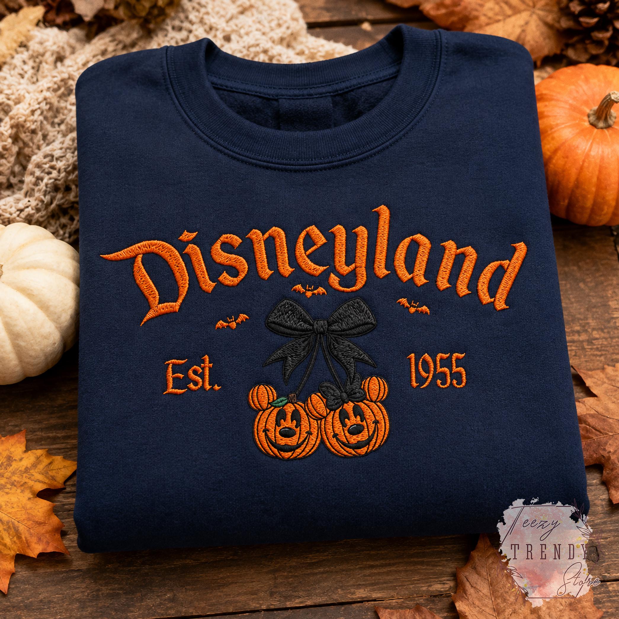 Embroidered Coquette Bow Mickey and Minnie Pumpkin Disney Halloween Sweatshirt – Spooky Season Hoodie Shirt for WDW Disneyland - photo 9