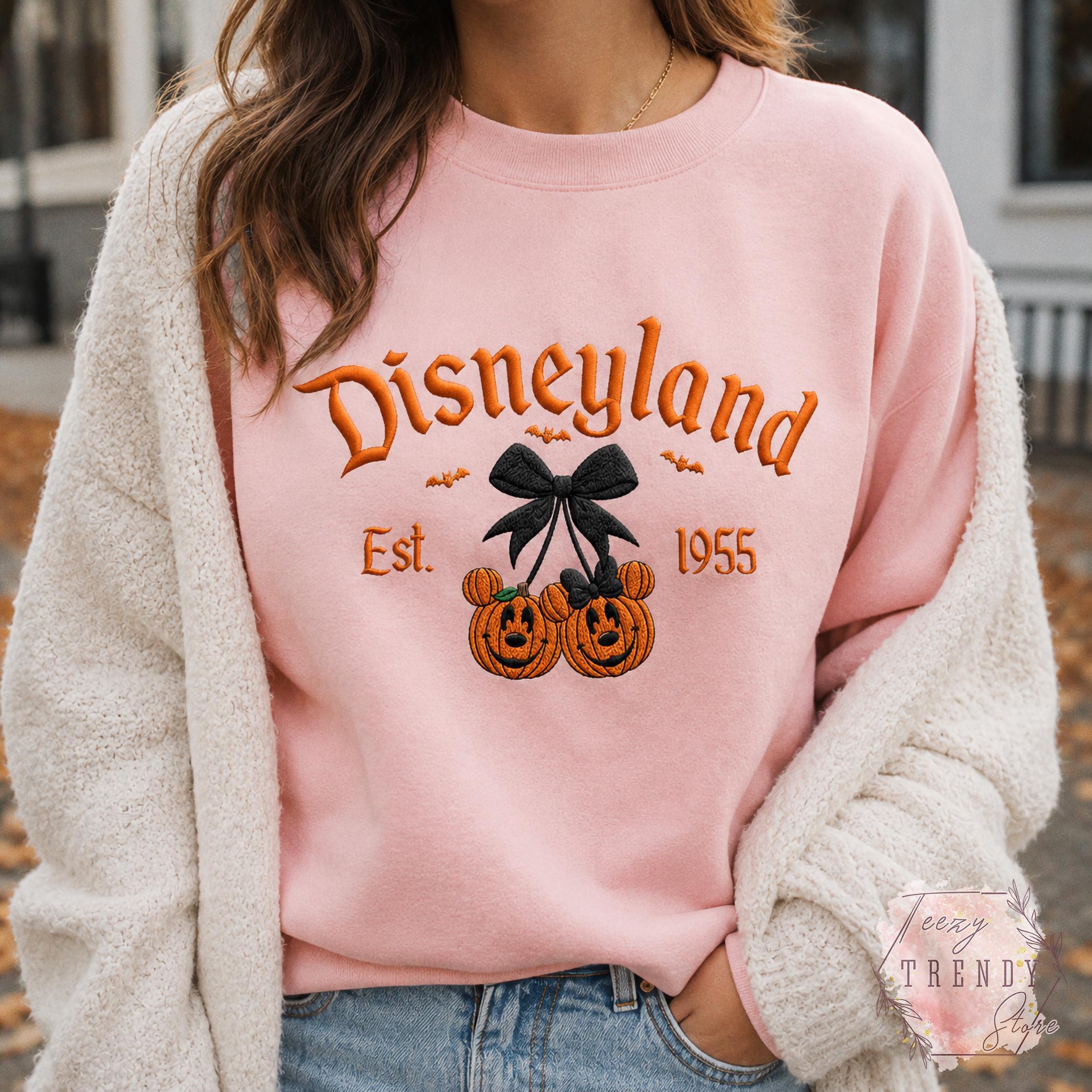 Embroidered Coquette Bow Mickey and Minnie Pumpkin Disney Halloween Sweatshirt – Spooky Season Hoodie Shirt for WDW Disneyland - photo 11