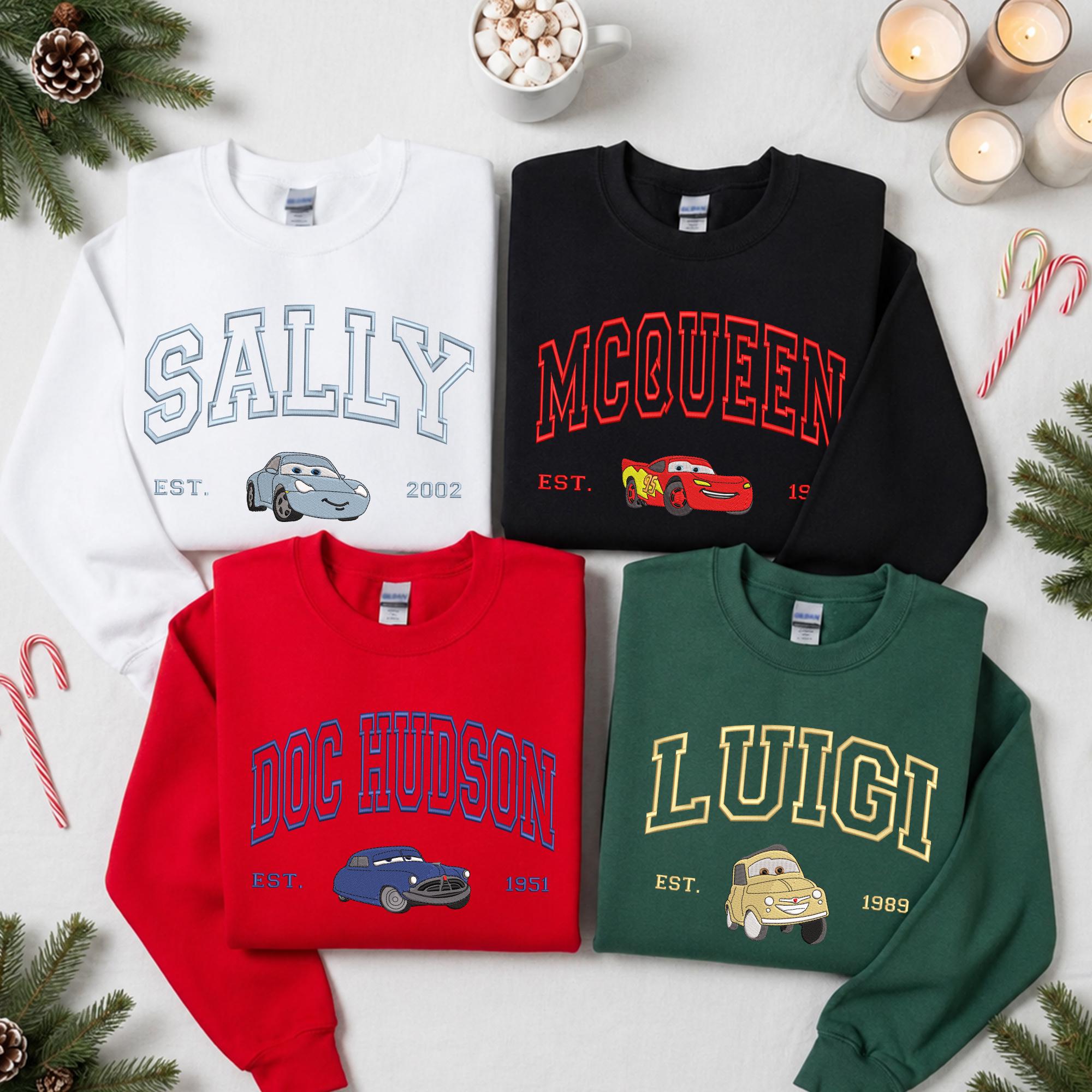 Personalized Embroidered McQueen and Sally Couple Sweatshirt with Disney Cars Family Top Embroidery Design - photo 3