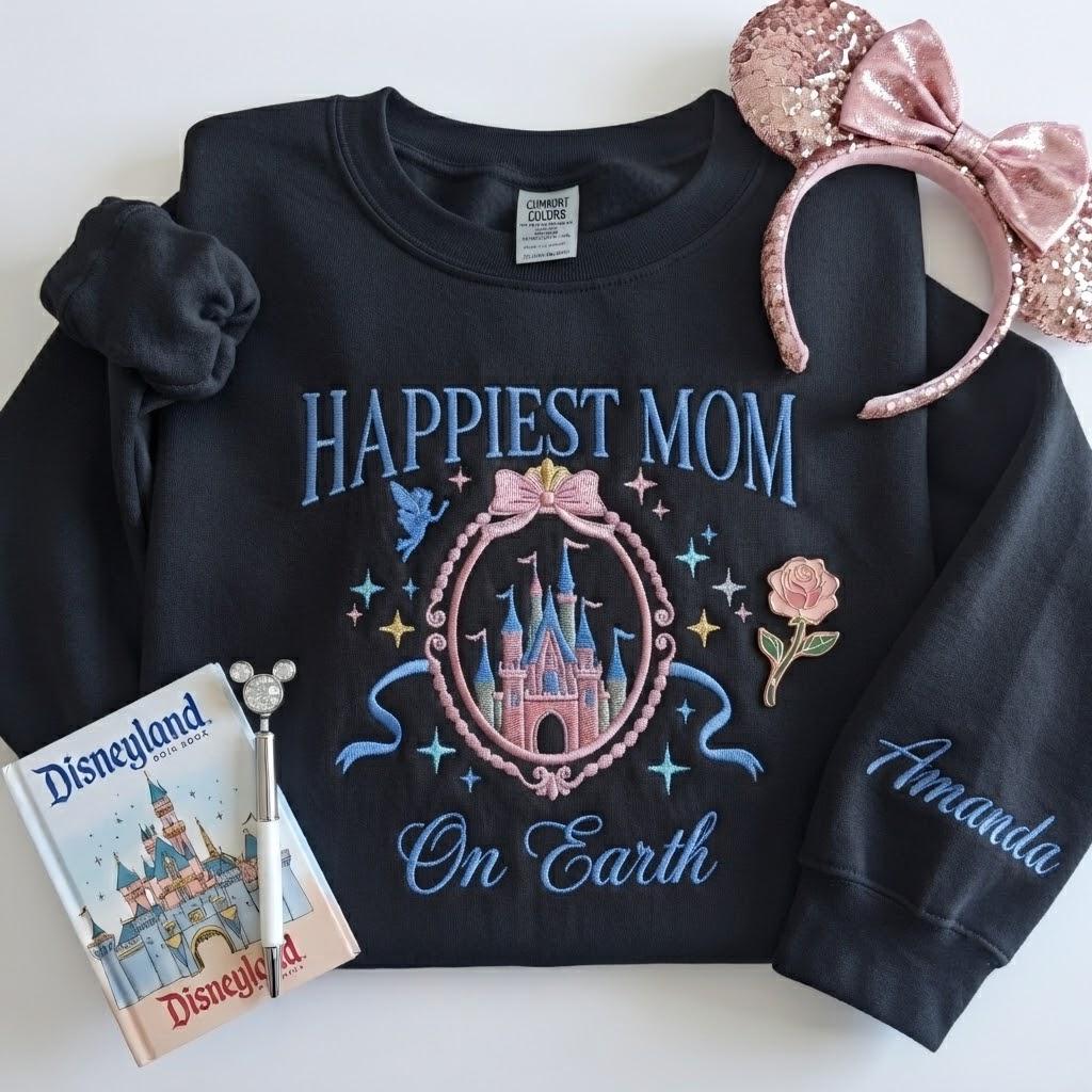 Embroidered Coquette Happiest Mom on Earth Sweatshirt with Magic Castle Bow Crewneck for Mother's Day Disney Gift - photo 5