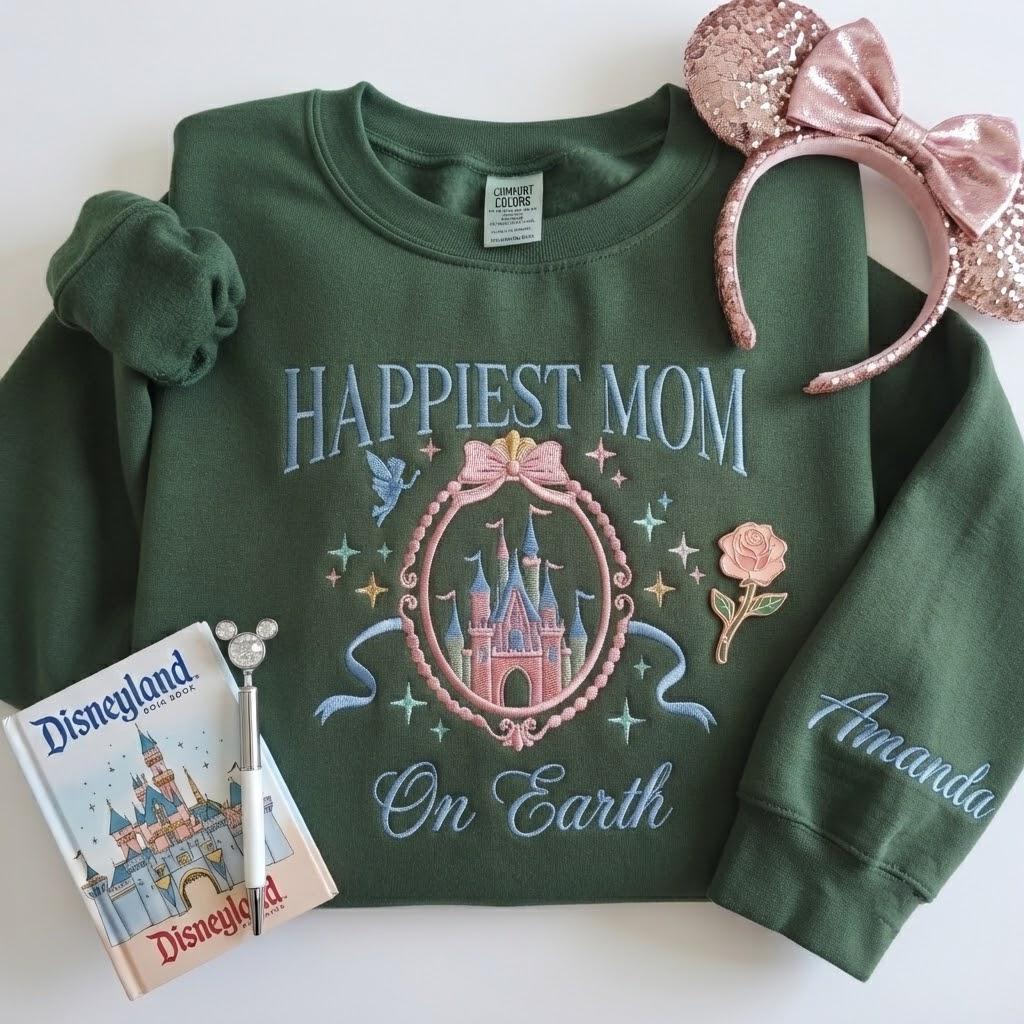 Embroidered Coquette Happiest Mom on Earth Sweatshirt with Magic Castle Bow Crewneck for Mother's Day Disney Gift - photo 8