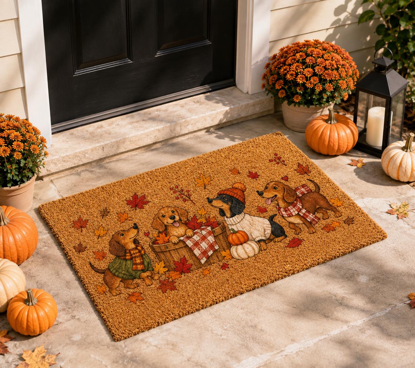 Cute Wiener Dogs Dachshund Fall Coir Doormat – Autumn Pumpkin Maple Leaf Front Door Mat, Porch Decor And Thanksgiving Gift For Lover - photo 3