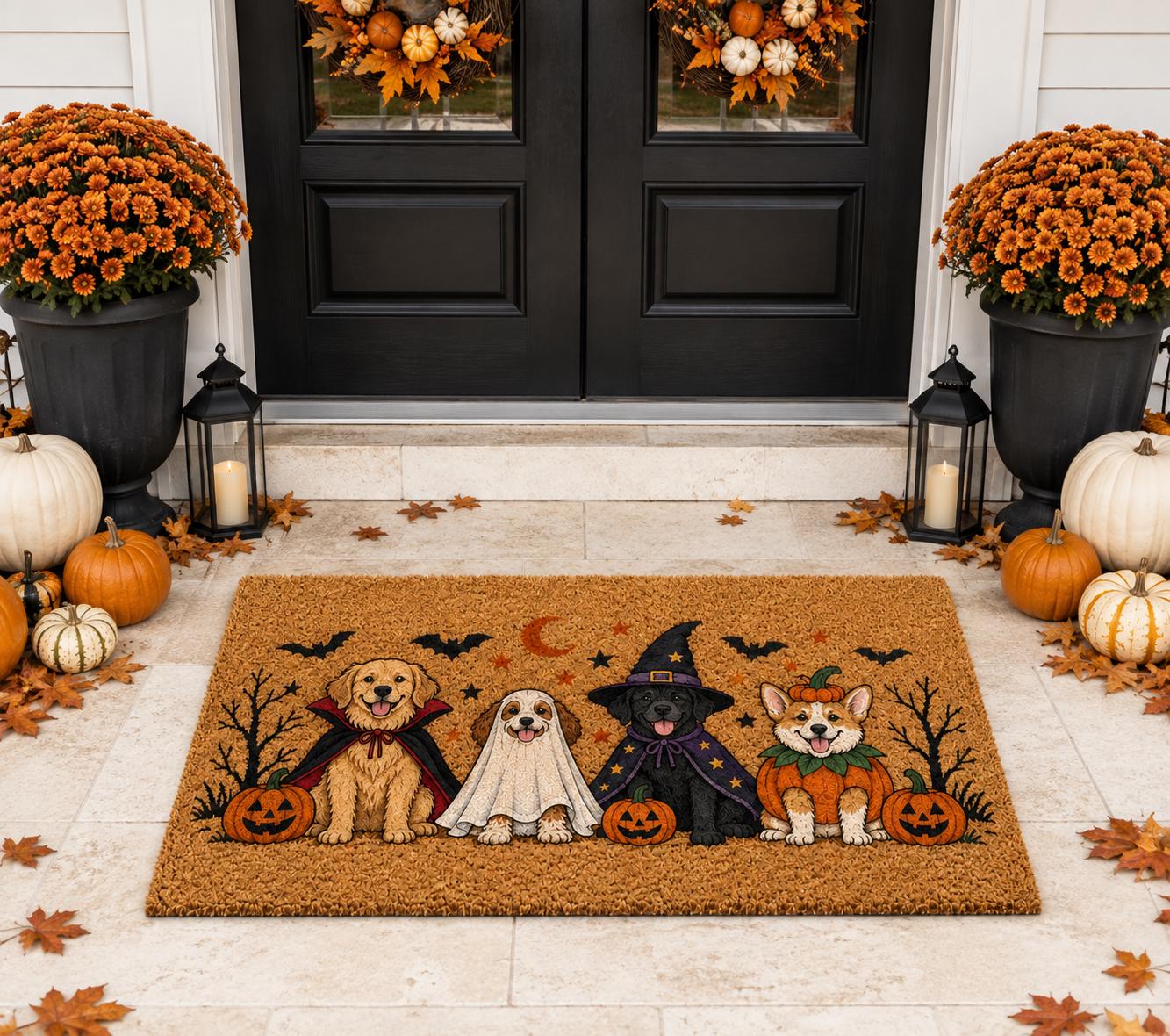 Cute Vampire Ghost Witch Pumpkin Halloween Dog Coir Doormat – Spooky Dogs Pet Front Door Mat, Porch Decor And Funny Lover Gift - photo 3