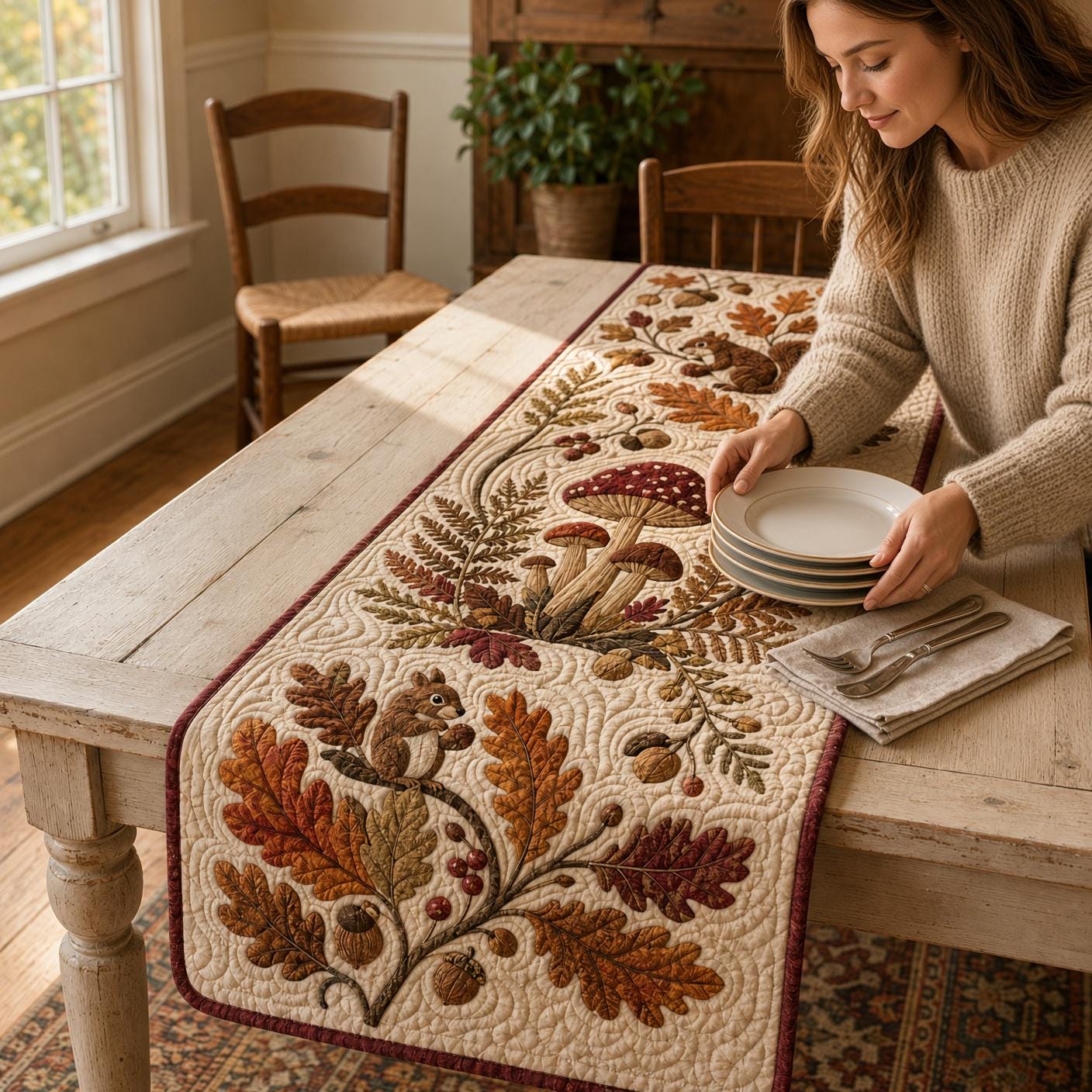 Pumpkin Floral Table Runner with Quilt Style Fall Table Decor, Autumn Harvest Pumpkin Runner, and Thanksgiving Farmhouse Dining Decor - photo 8