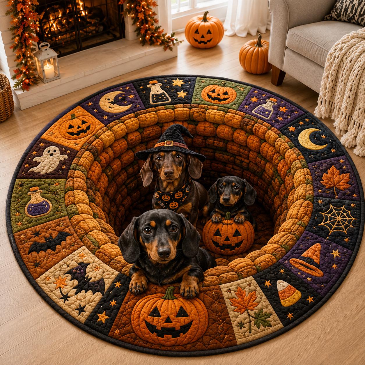 Halloween Floor Mat – 3D Illusion Quilted Pumpkin Dog Hole Round Rug, Spooky Pet Rug for Dog Lover Home Decor - photo 2