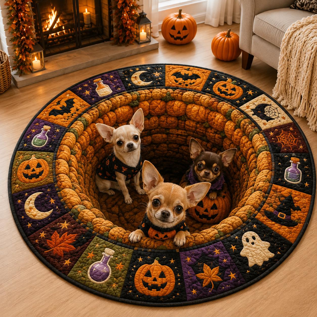 Halloween Floor Mat – 3D Illusion Quilted Pumpkin Dog Hole Round Rug, Spooky Pet Rug for Dog Lover Home Decor - photo 4