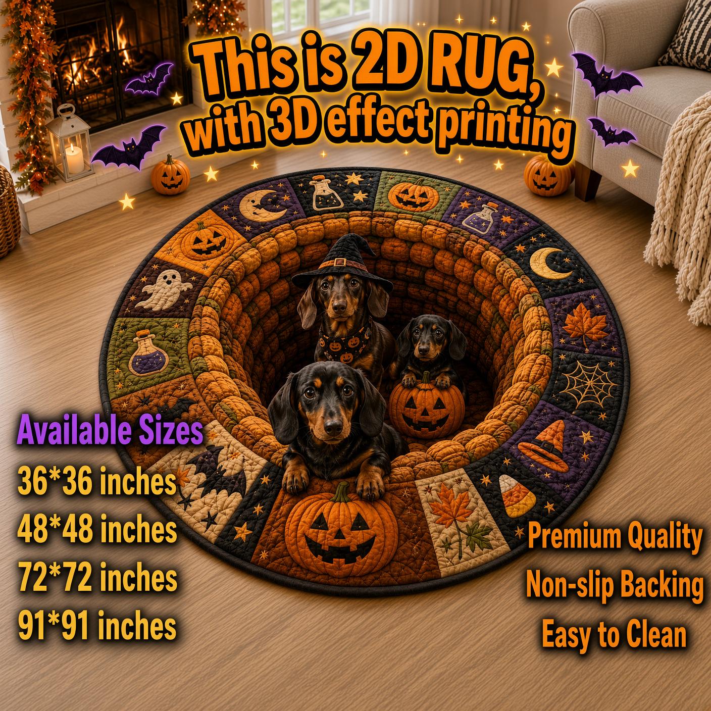 Halloween Floor Mat – 3D Illusion Quilted Pumpkin Dog Hole Round Rug, Spooky Pet Rug for Dog Lover Home Decor - photo 6