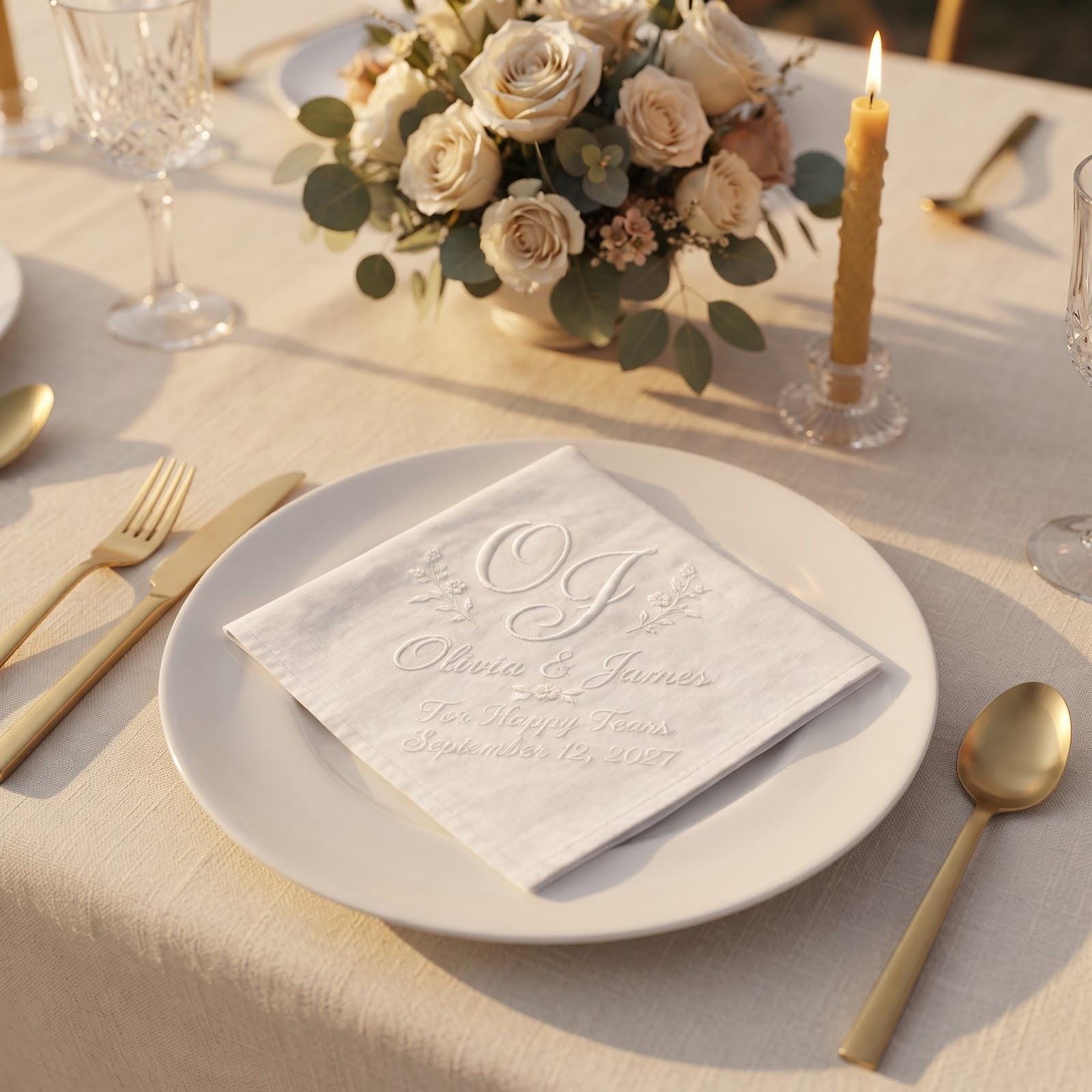 Personalized Embroidered Wedding Handkerchief with Custom Couple Names and Date, For Happy Tears Bridal Hanky, and Elegant Wedding Keepsake - photo 7