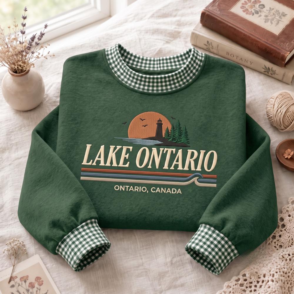 Great Lakes Embroidered Sweatshirt – Ontario Canada Lake Life Lighthouse Sunset Scenic Crewneck, Sweater Travel Gift - photo 2