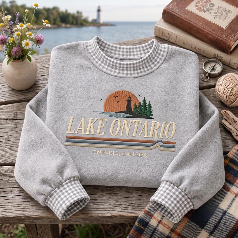 Great Lakes Embroidered Sweatshirt – Ontario Canada Lake Life Lighthouse Sunset Scenic Crewneck, Sweater Travel Gift - photo 6