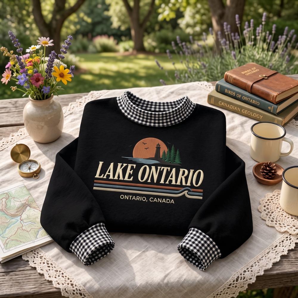 Great Lakes Embroidered Sweatshirt – Ontario Canada Lake Life Lighthouse Sunset Scenic Crewneck, Sweater Travel Gift - photo 7