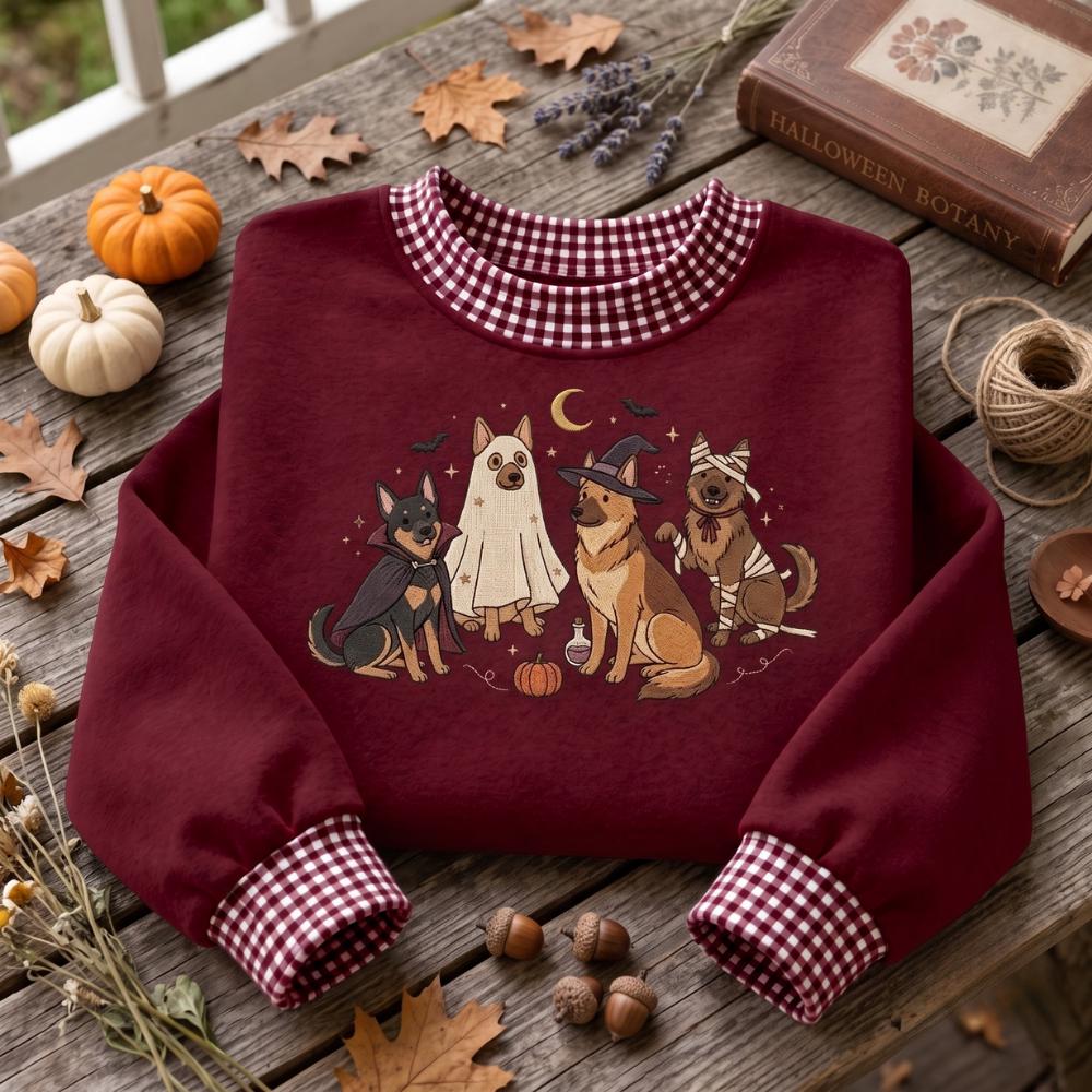 Dog Halloween Embroidered Sweatshirt with Ghost Witch Vampire Mummy Puppy Crewneck, Cute Spooky Pet Lover Fall Sweater Gift - photo 2