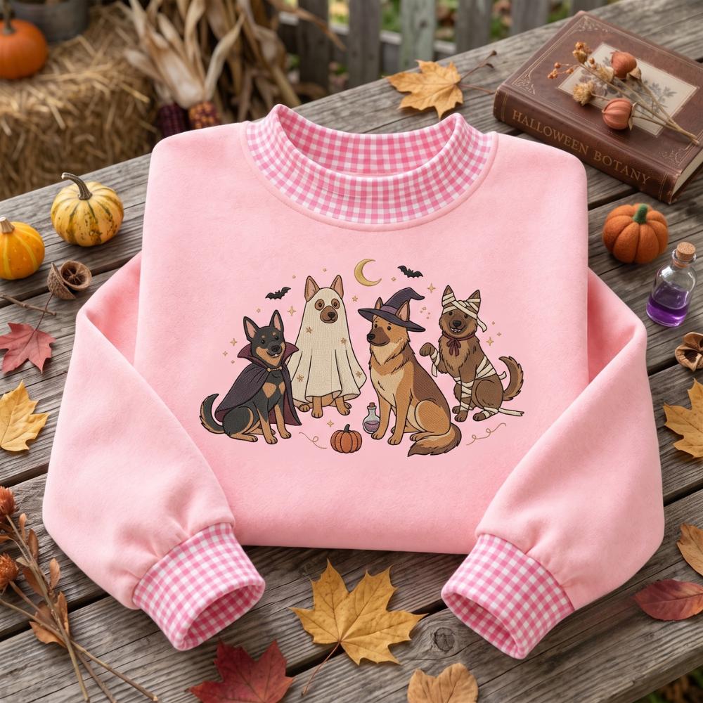 Dog Halloween Embroidered Sweatshirt with Ghost Witch Vampire Mummy Puppy Crewneck, Cute Spooky Pet Lover Fall Sweater Gift - photo 3