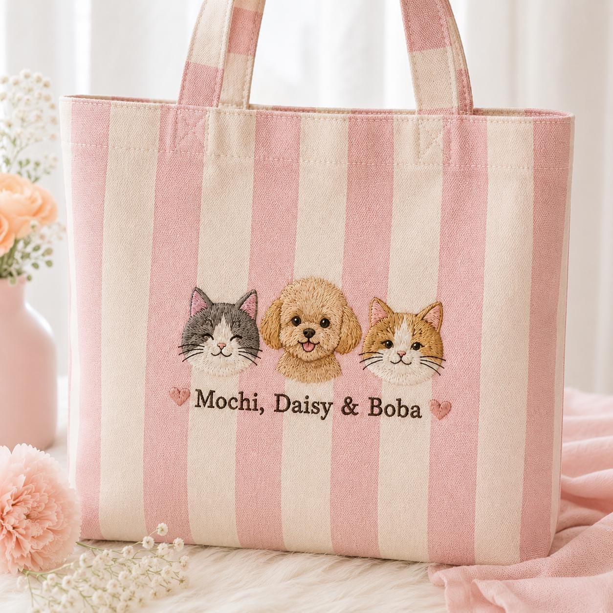 Personalized Embroidery Pet Tote Bag with Custom Dog Cat Name Portrait Canvas Bag for Animal Lover Mom Gift - photo 8