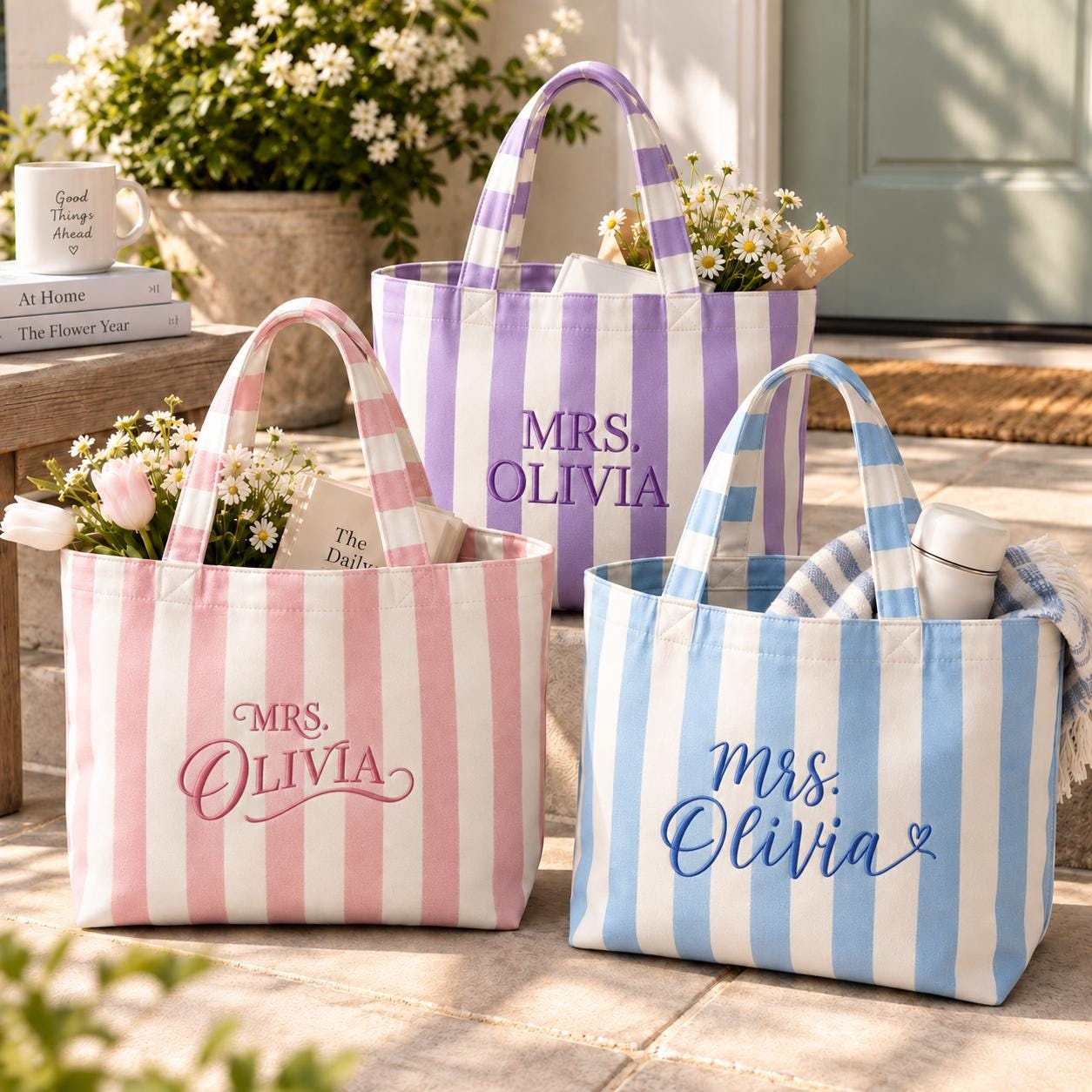 Personalized Embroidery Name Tote Bag for Bridesmaid Wedding Back to School Teacher Canvas Bag Gift