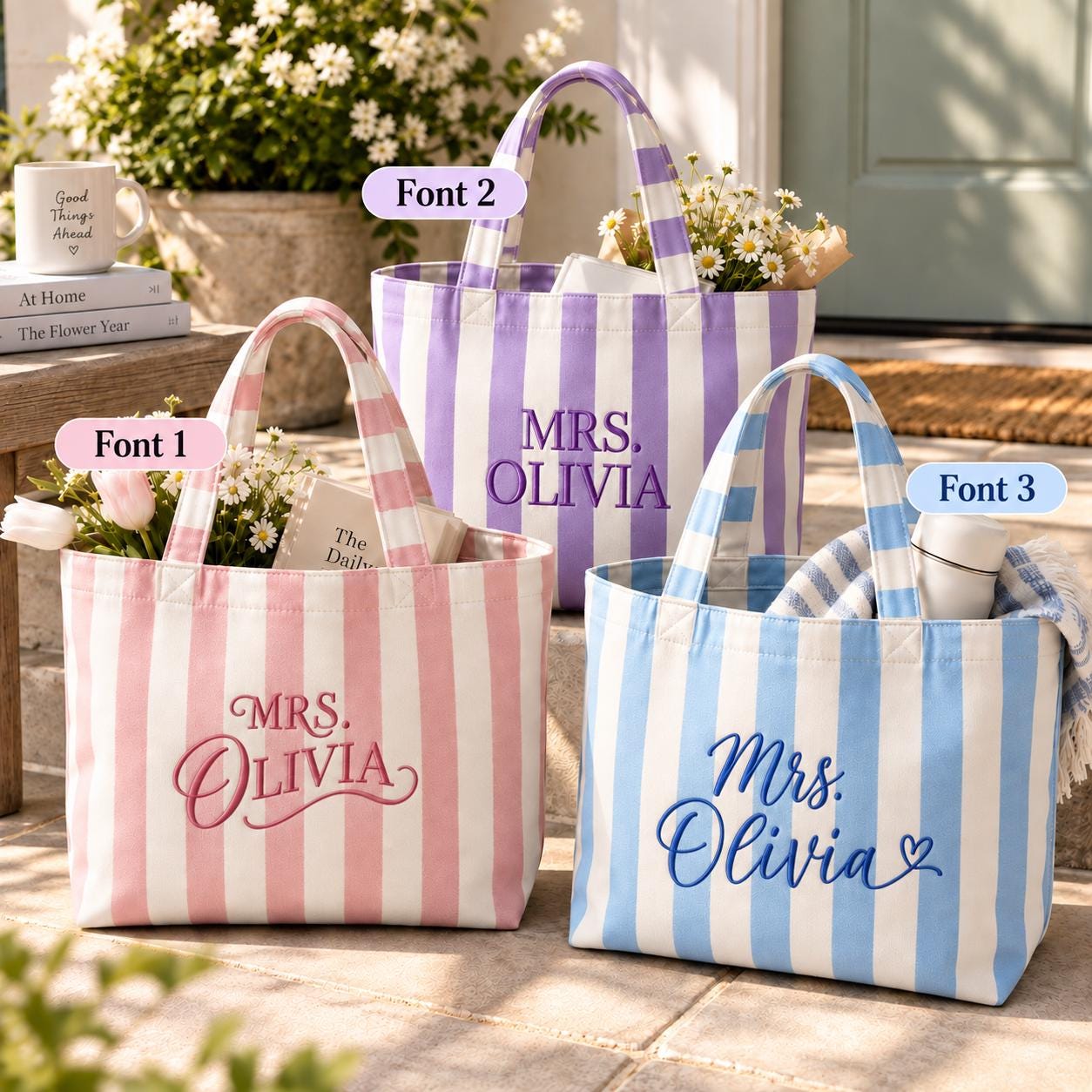 Personalized Embroidery Name Tote Bag for Bridesmaid Wedding Back to School Teacher Canvas Bag Gift - photo 4