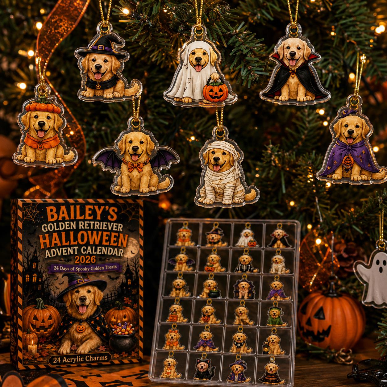24 Days Golden Retriever Halloween Advent Calendar 2026 – Custom Pet Blind Box Charm Set with Personalized Acrylic Dog Charms, Spooky Pet Gift - photo 2