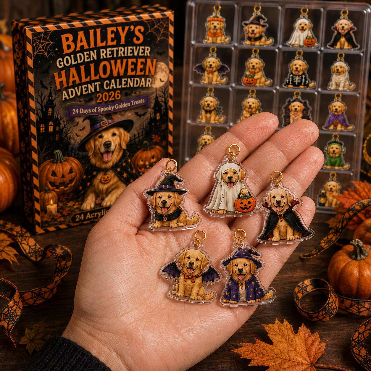 24 Days Golden Retriever Halloween Advent Calendar 2026 – Custom Pet Blind Box Charm Set with Personalized Acrylic Dog Charms, Spooky Pet Gift - photo 5