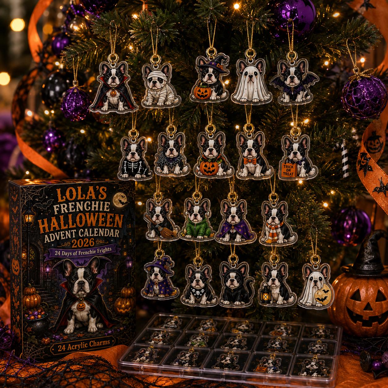 24 Days French Bulldog Halloween Advent Calendar 2026 – Custom Pet Blind Box Charm Set with Personalized Acrylic Frenchie Charms, Spooky Dog Gift - photo 2