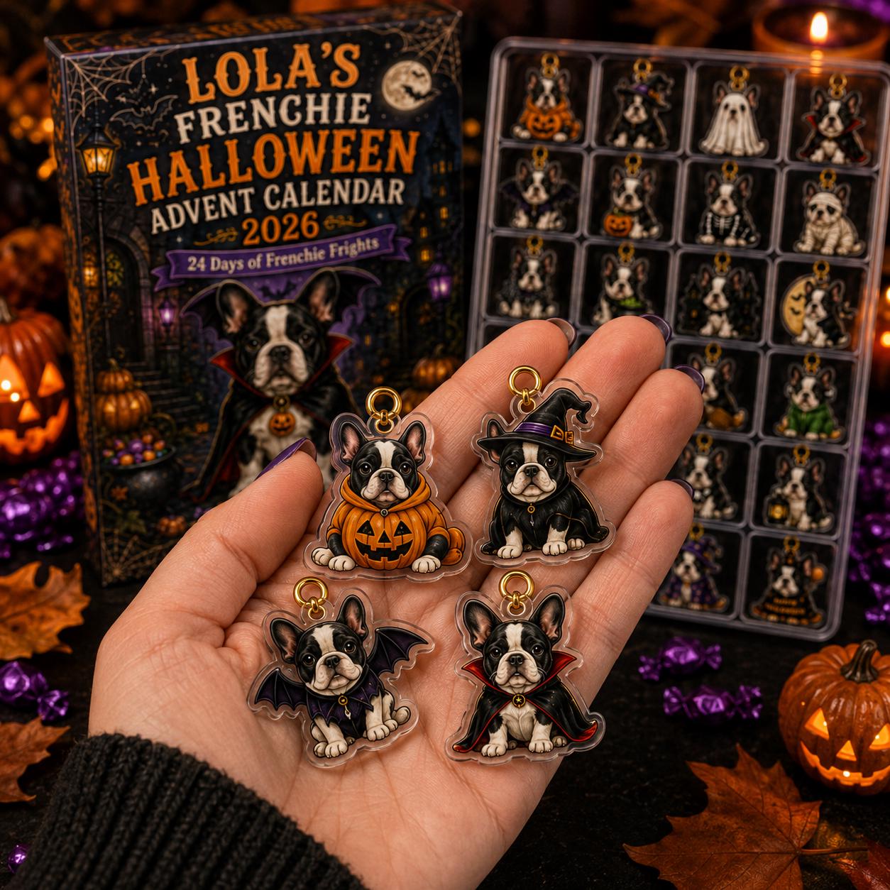 24 Days French Bulldog Halloween Advent Calendar 2026 – Custom Pet Blind Box Charm Set with Personalized Acrylic Frenchie Charms, Spooky Dog Gift - photo 5