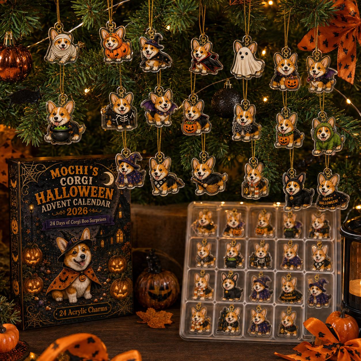 24 Days Corgi Halloween Advent Calendar 2026 – Custom Pet Blind Box Charm Set with Personalized Acrylic Corgi Charms, Spooky Dog Lover Gift - photo 2