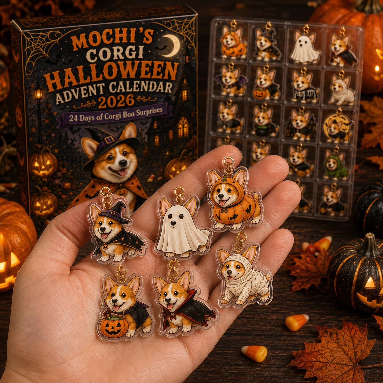 24 Days Corgi Halloween Advent Calendar 2026 – Custom Pet Blind Box Charm Set with Personalized Acrylic Corgi Charms, Spooky Dog Lover Gift - photo 5