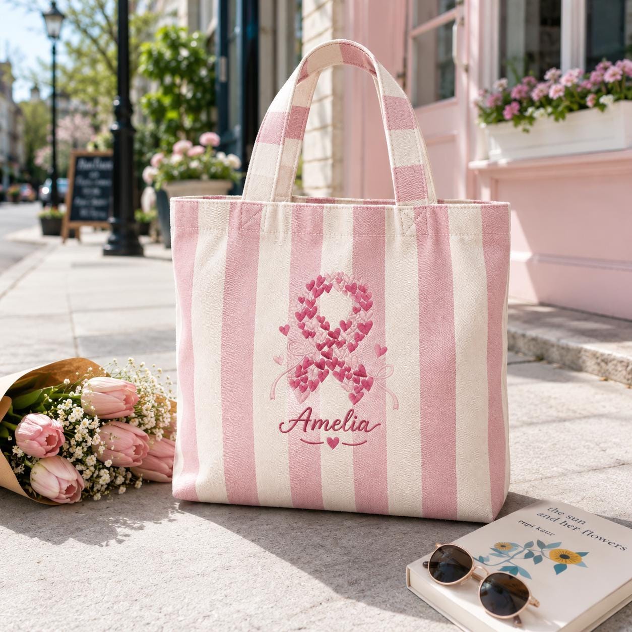 Personalized Embroidery Pink Ribbon Tote Bag with Custom Name Breast Cancer Awareness Bag, Support Survivor Gift, and Hope Ribbon Gift - photo 9