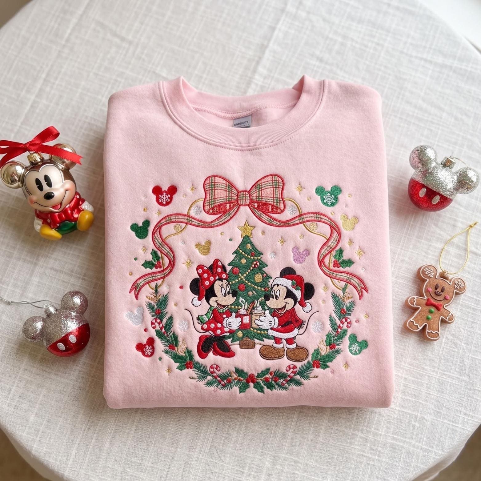 Embroidered Disney Coquette Bow Christmas Sweatshirt Hoodie with Cartoon Ribbon Crewneck – Mickey and Minnie Holiday Trip Shirt - photo 7
