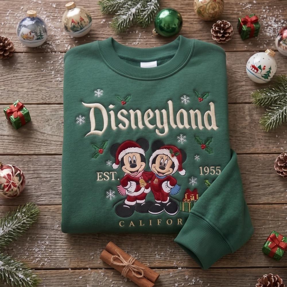 Embroidered Disney Christmas Sweatshirt with Mickey and Minnie Holiday Crewneck – Disneyland Christmas Shirt for Family Vacation Gift - photo 2