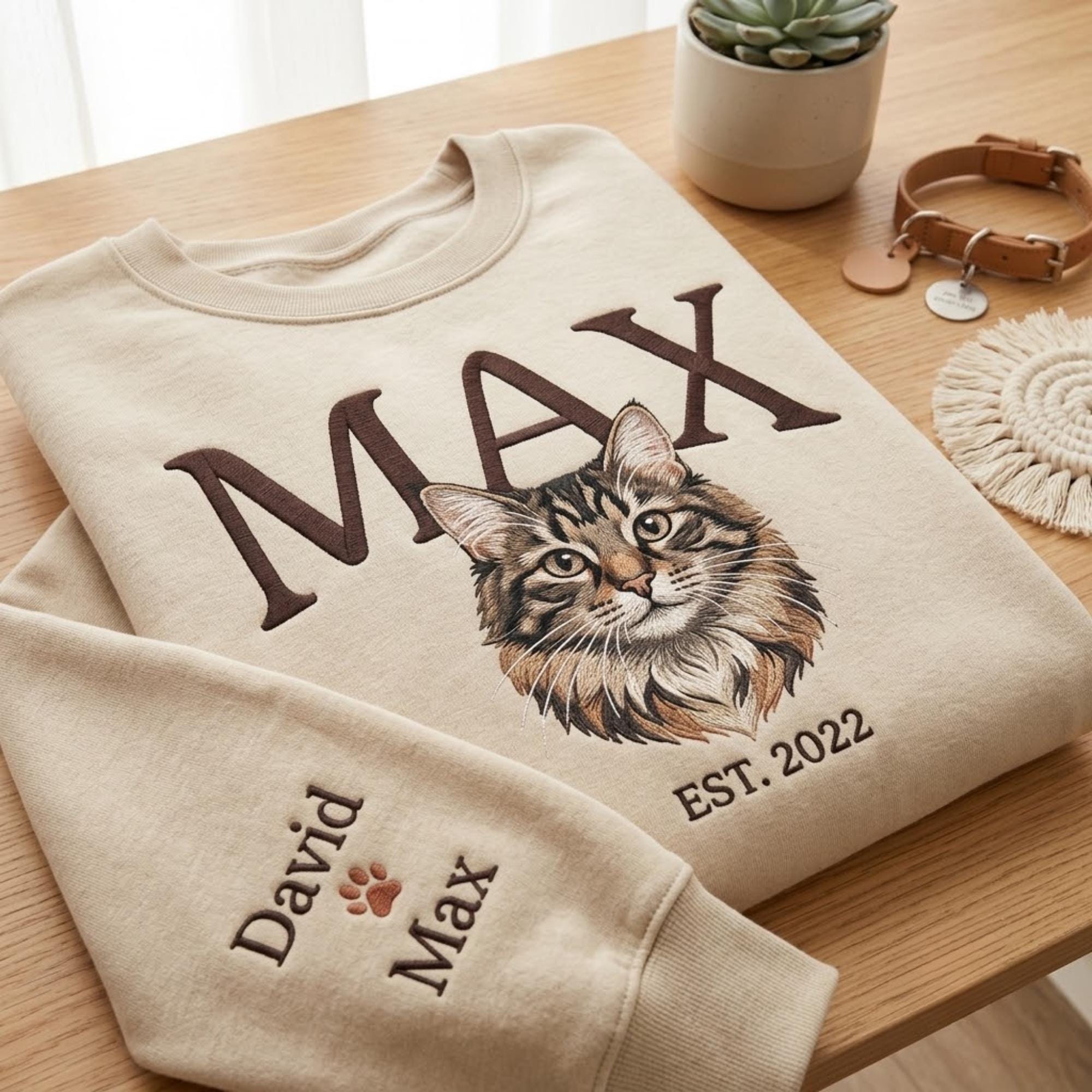 Embroidered Custom Pet Photo and Name Sweatshirt Personalized Portrait Dog Cat Lover Keepsake Gift for Dog Mom