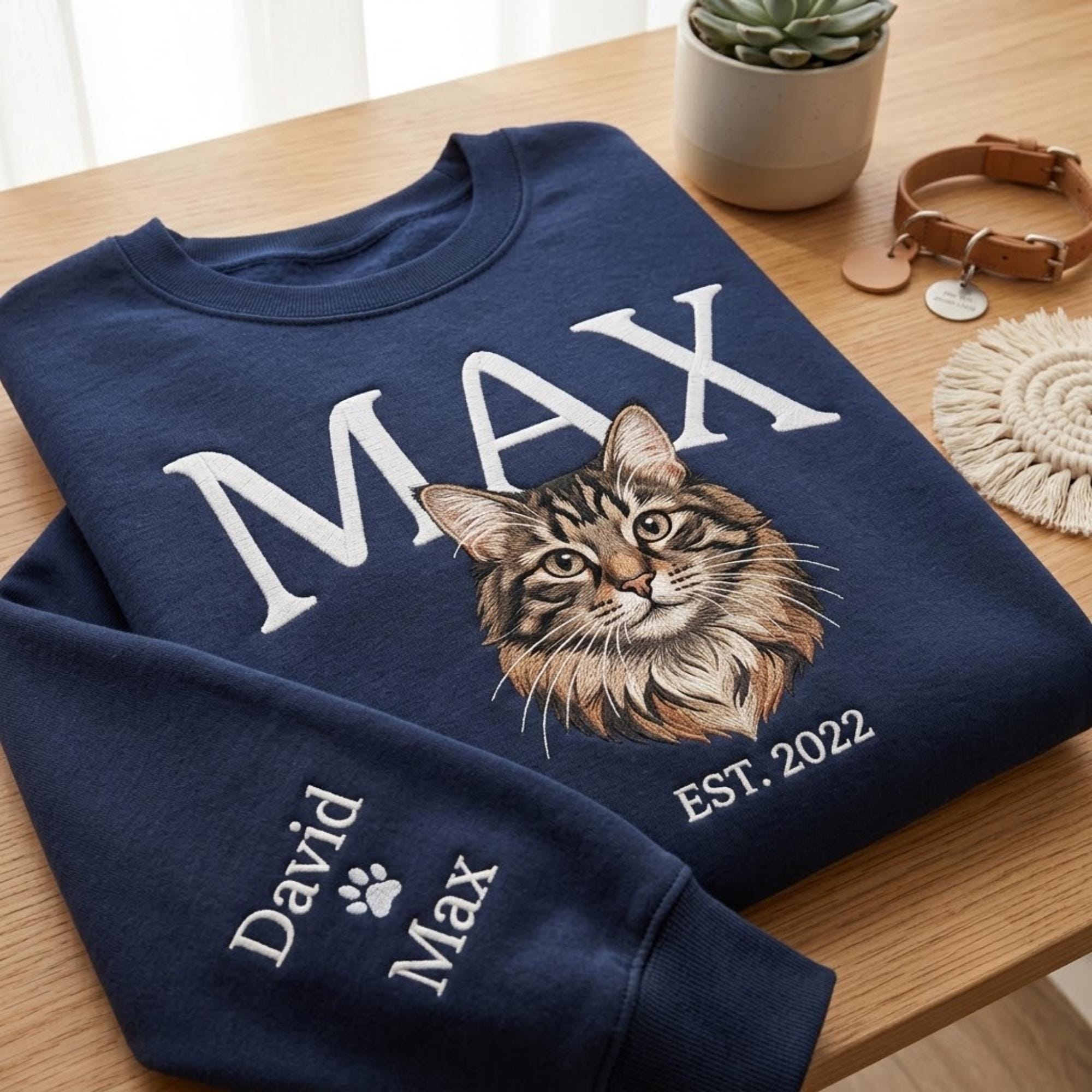 Embroidered Custom Pet Photo and Name Sweatshirt Personalized Portrait Dog Cat Lover Keepsake Gift for Dog Mom - photo 2