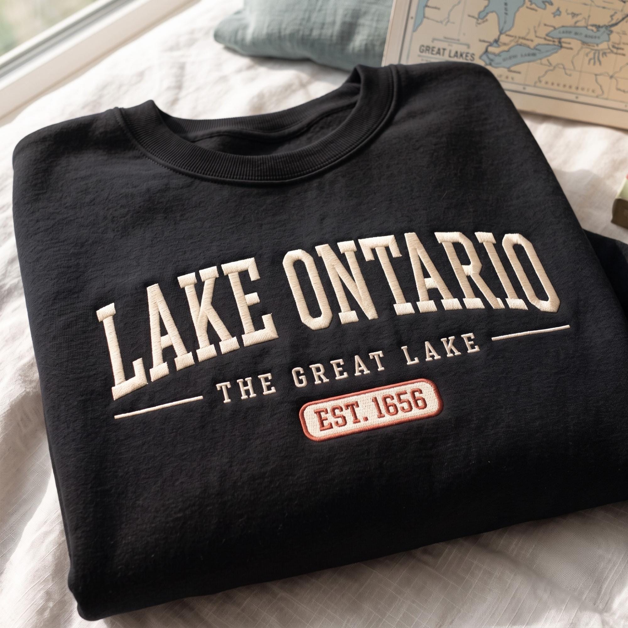 Embroidery Lake Ontario Est 1660 Sweatshirt with Funny Canada Design and Great Lakes Hoodie - photo 2