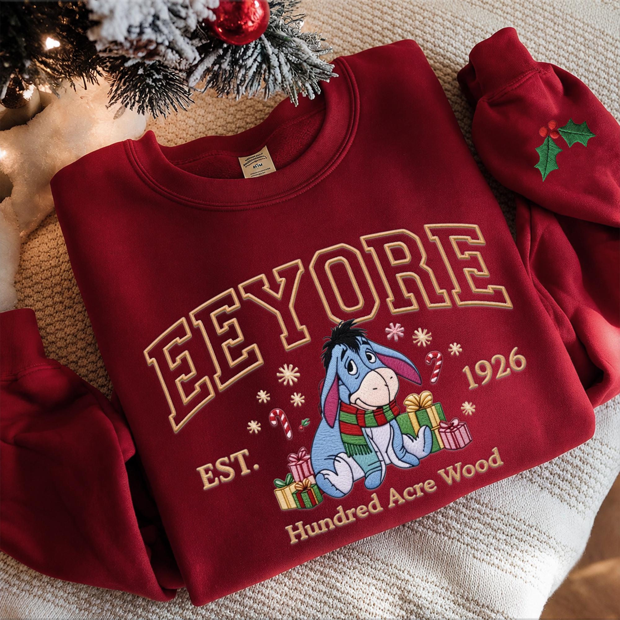 Custom Embroidered Winnie the Pooh Christmas Sweatshirt with Matching Disney Xmas Hoodie – Pooh Bear Quarter Zip Secret Santa Clothing Gift - photo 3