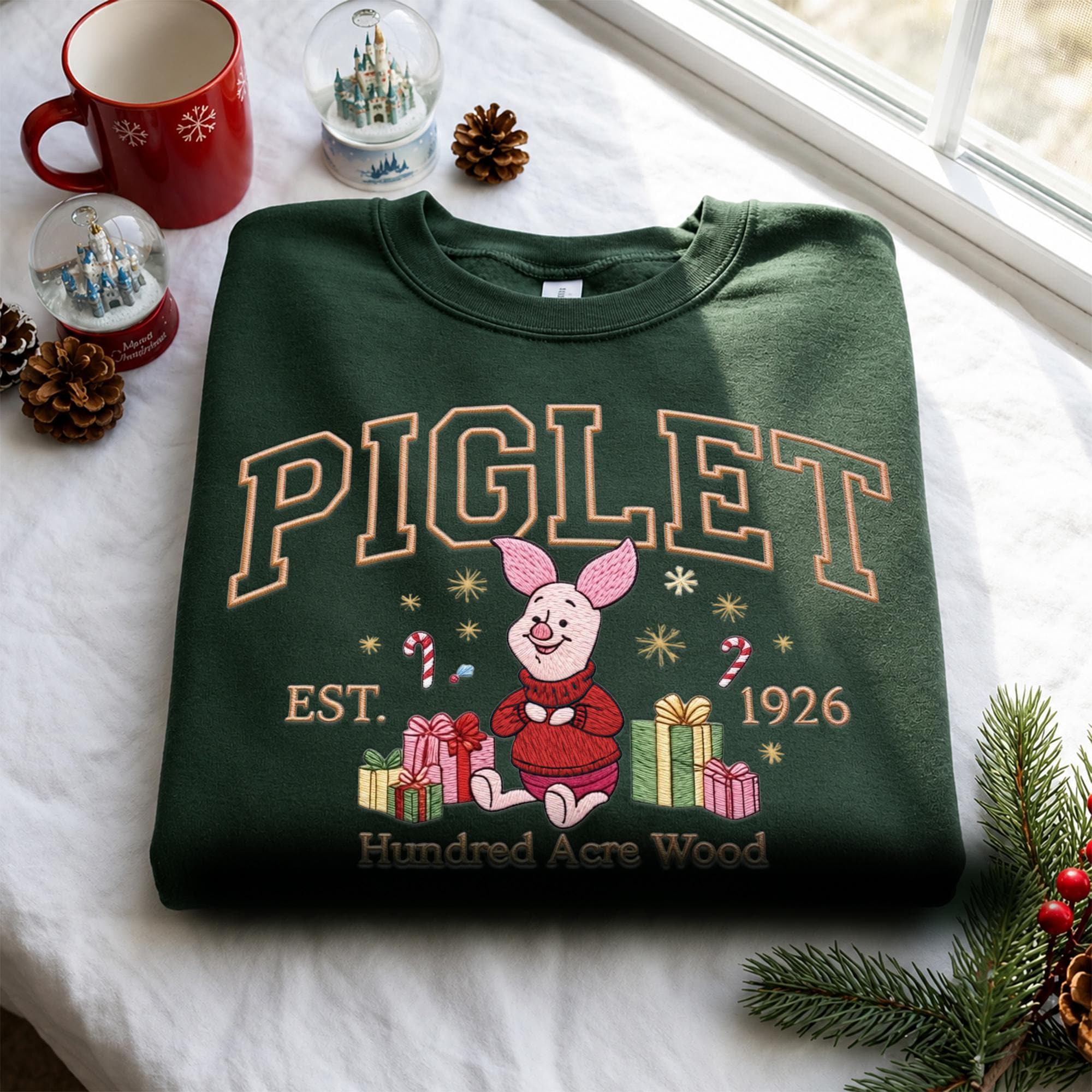 Custom Embroidered Winnie the Pooh Christmas Sweatshirt with Matching Disney Xmas Hoodie – Pooh Bear Quarter Zip Secret Santa Clothing Gift - photo 4