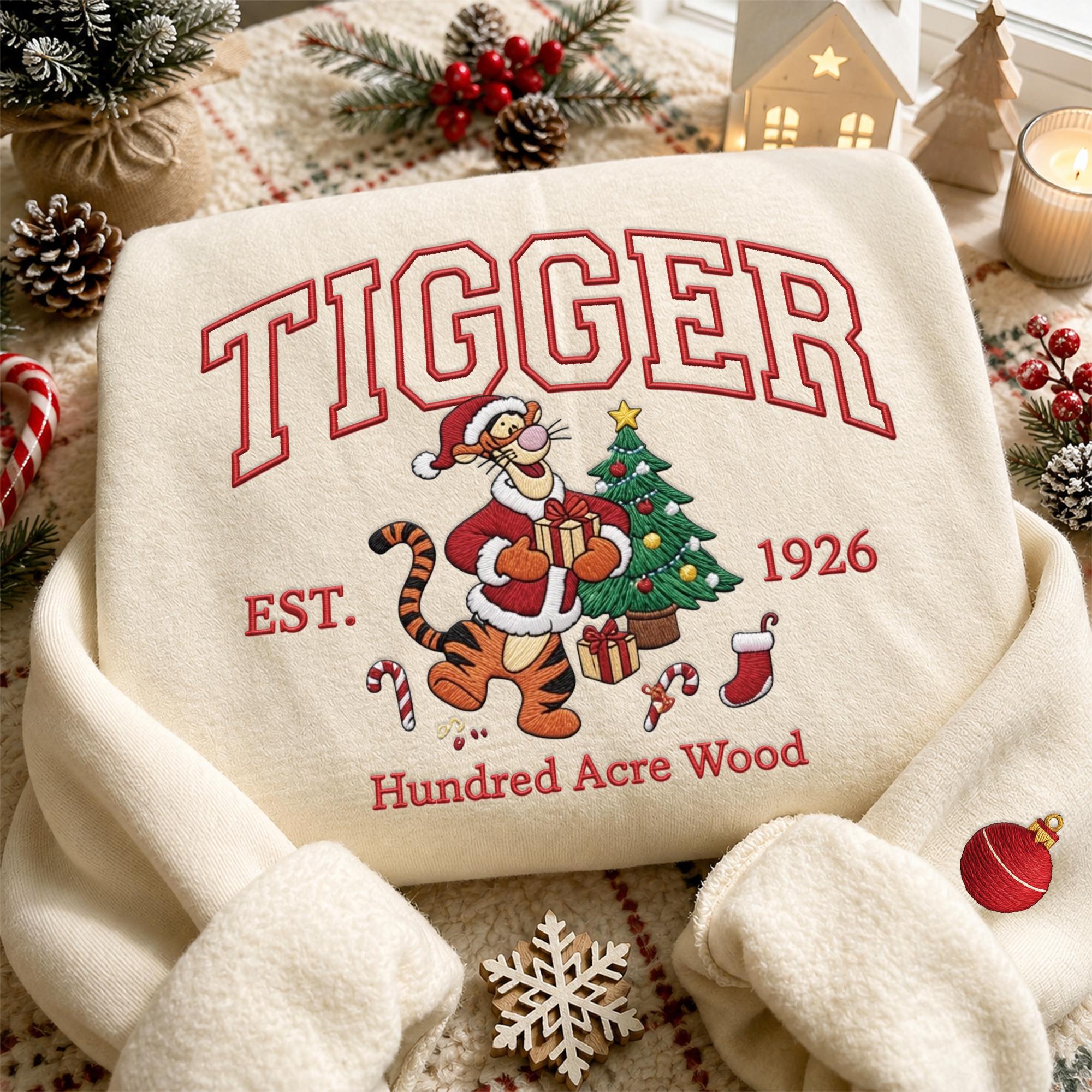 Custom Embroidered Winnie the Pooh Christmas Sweatshirt with Matching Disney Xmas Hoodie – Pooh Bear Quarter Zip Secret Santa Clothing Gift - photo 5