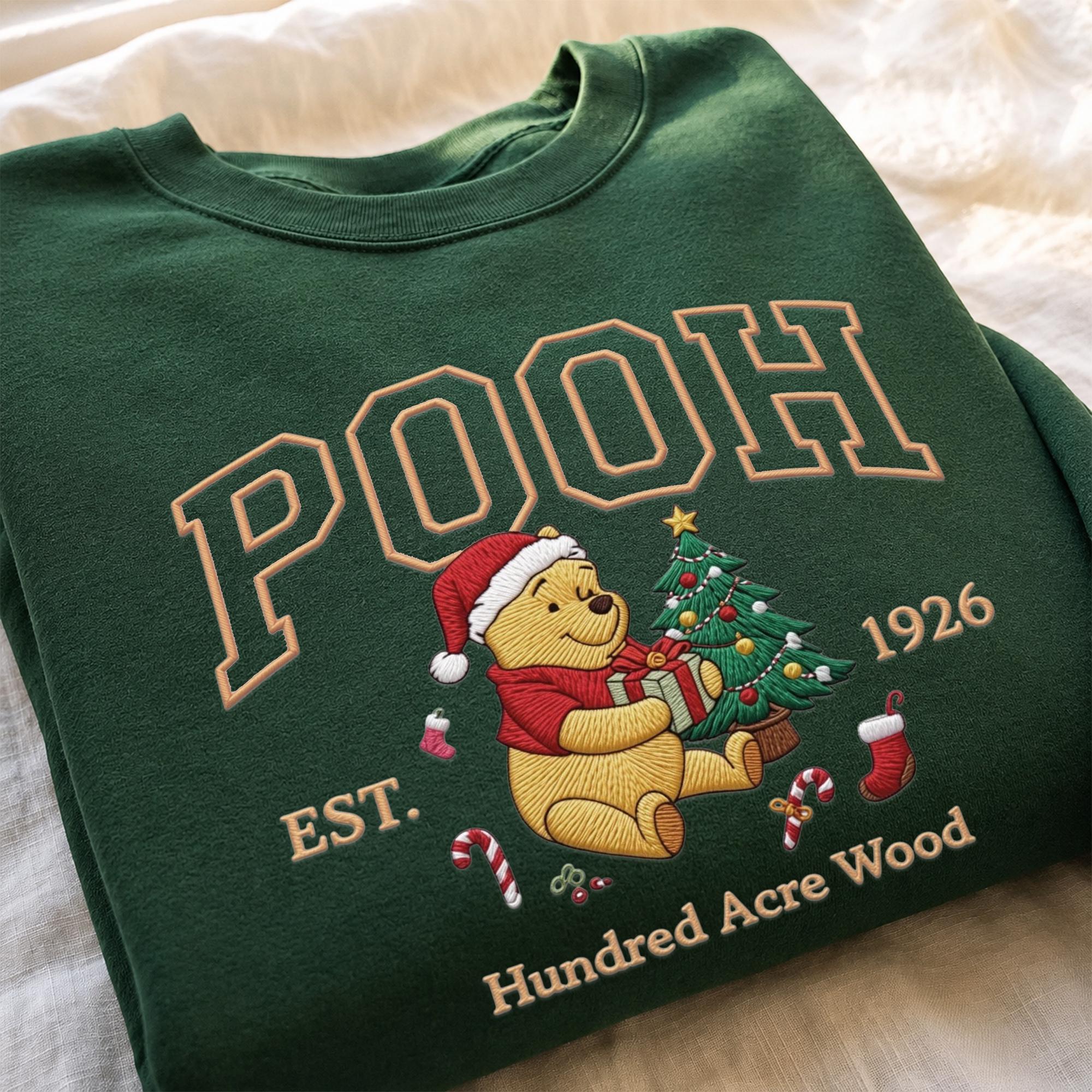 Custom Embroidered Winnie the Pooh Christmas Sweatshirt with Matching Disney Xmas Hoodie – Pooh Bear Quarter Zip Secret Santa Clothing Gift - photo 6
